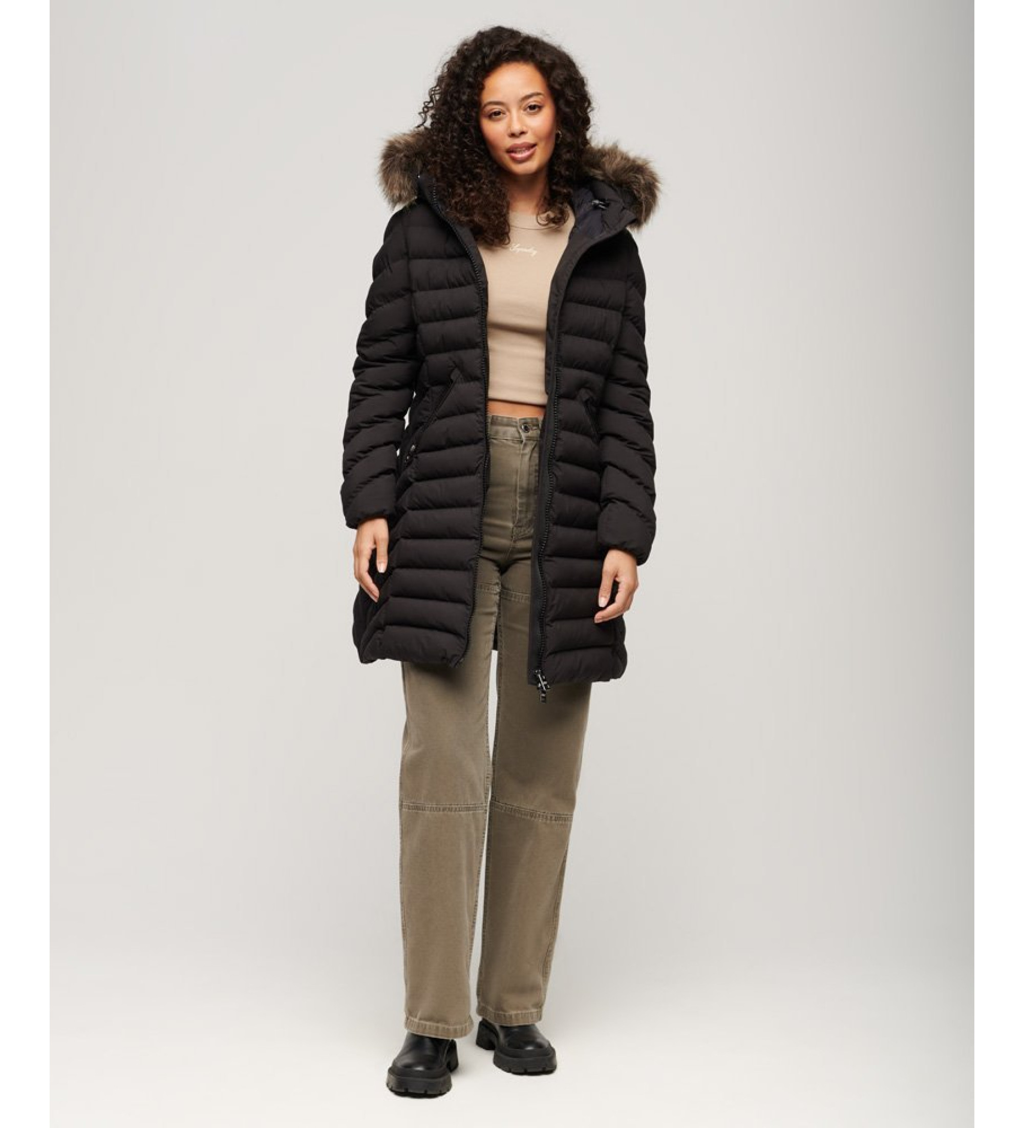 Superdry für Damen. W5011789A Fuji Jacke schwarz (L), Lässig, Polyester