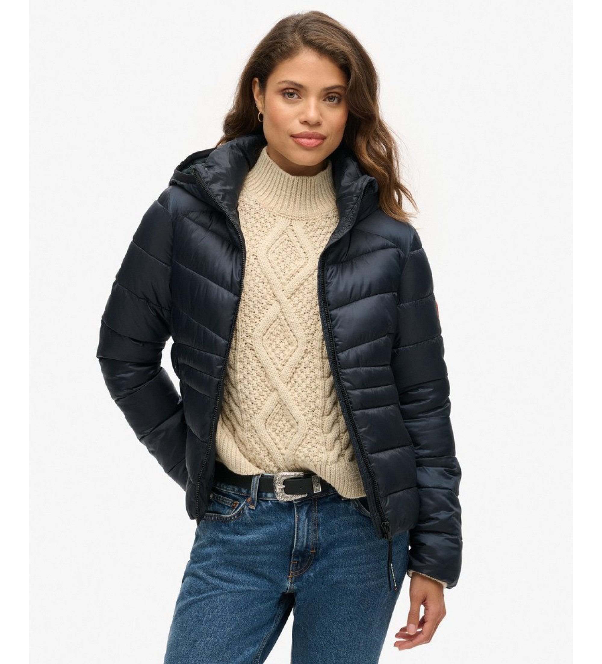 Superdry für Damen. W5011724A Fuji Steppjacke navy (XL), Lässig, Recyceltes Polyester, Nachhaltig, Marine
