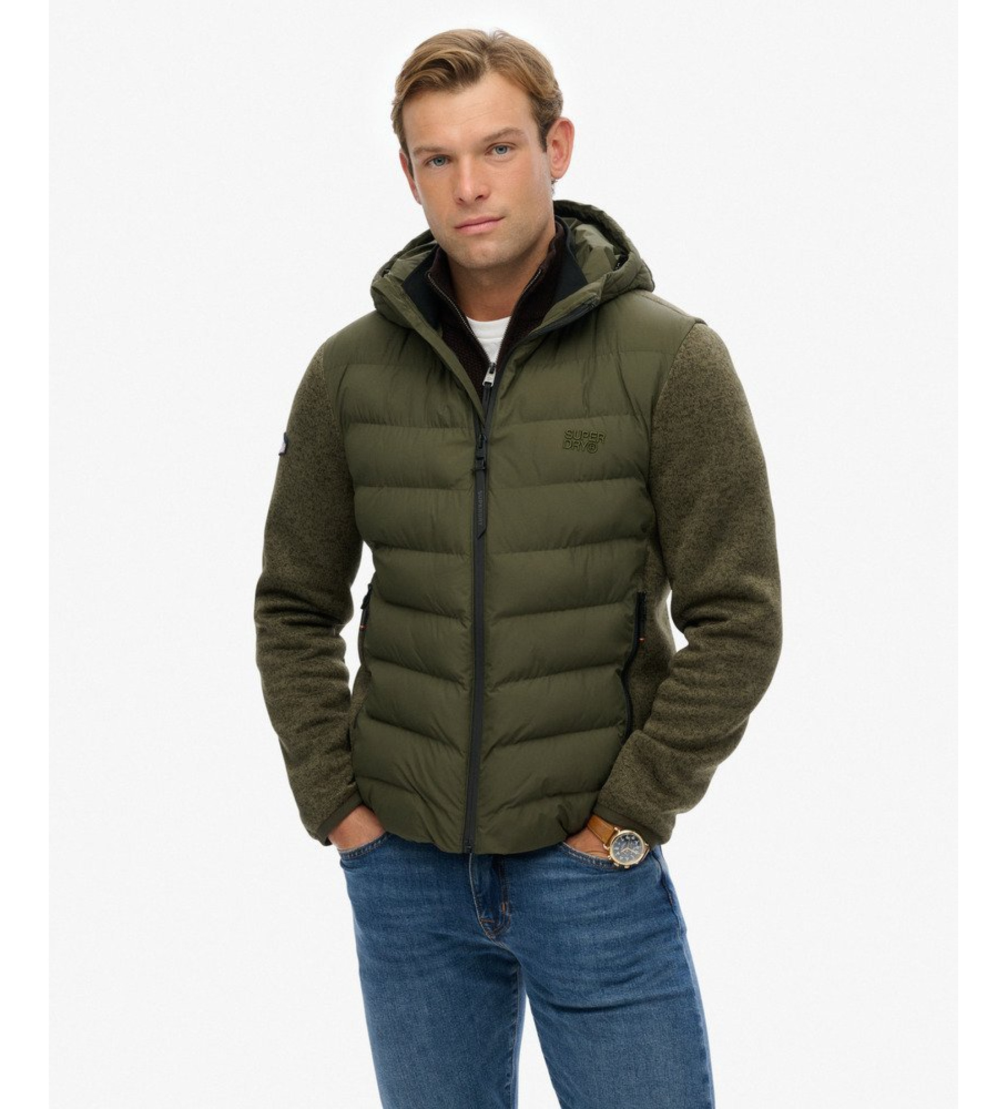 Superdry für Herren. M5012293A Storm Hybrid Jacke grün (S), Lässig, Recyceltes Polyester, Nachhaltig