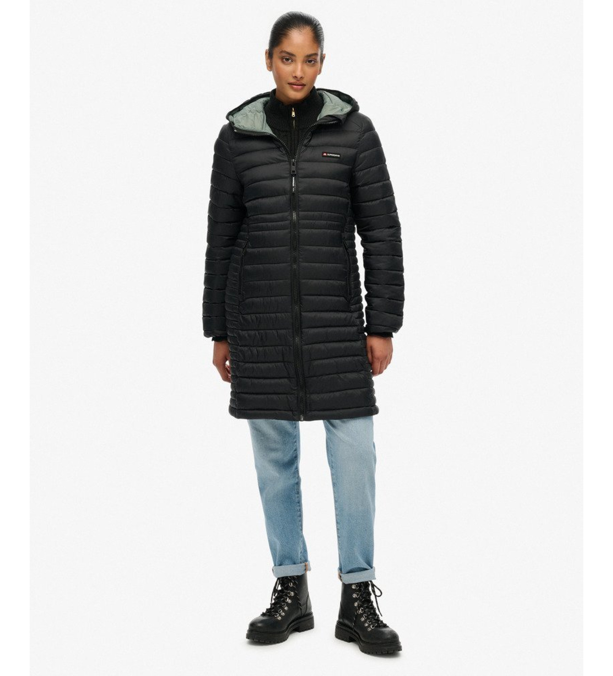Superdry für Damen. W5011972A Kapuze Fuji Lite Mid Padded Jacket schwarz (S), Lässig, Nylon