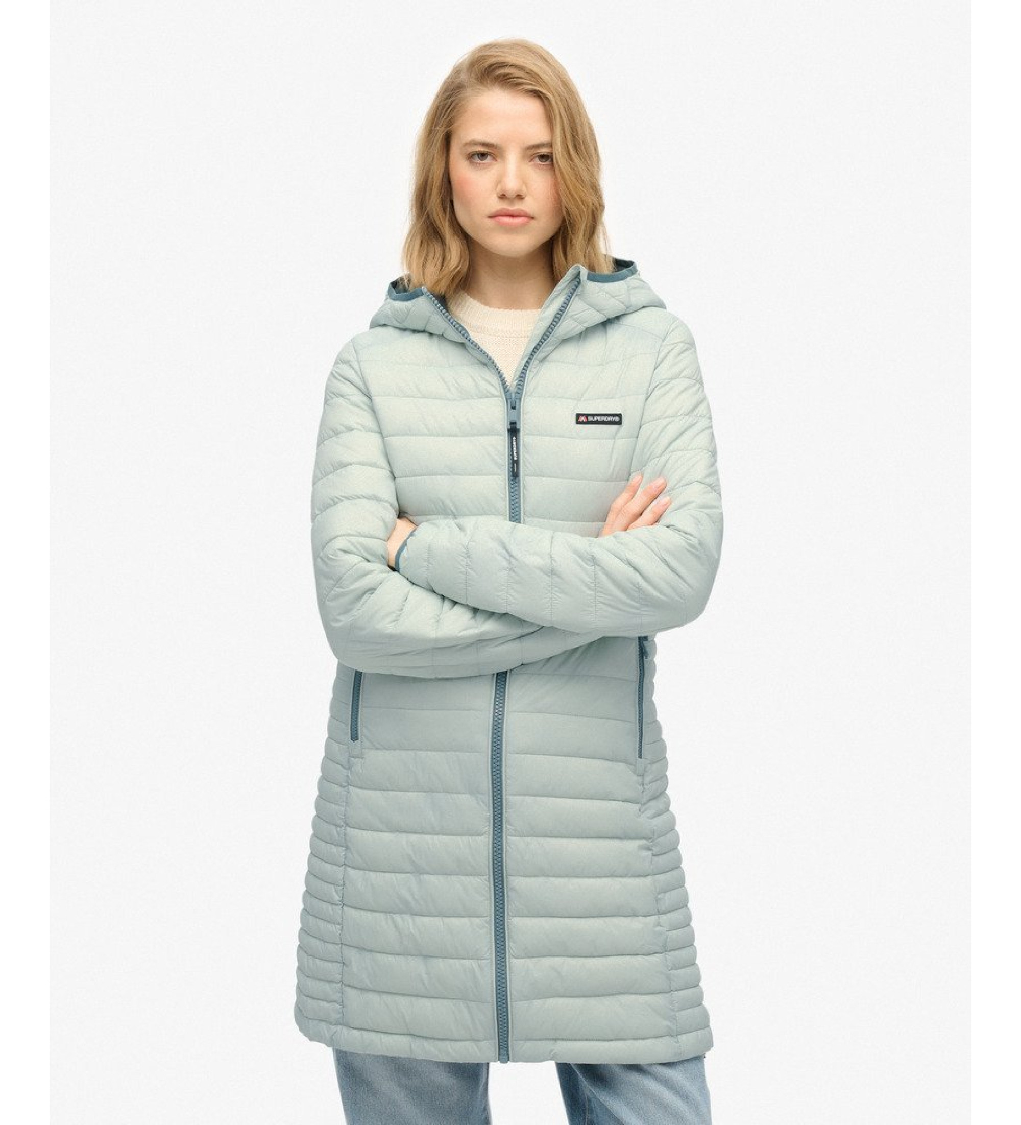 Superdry für Damen. W5011972A Kapuze Fuji Lite Mid Padded Jacket blau (XS), Lässig, Nylon