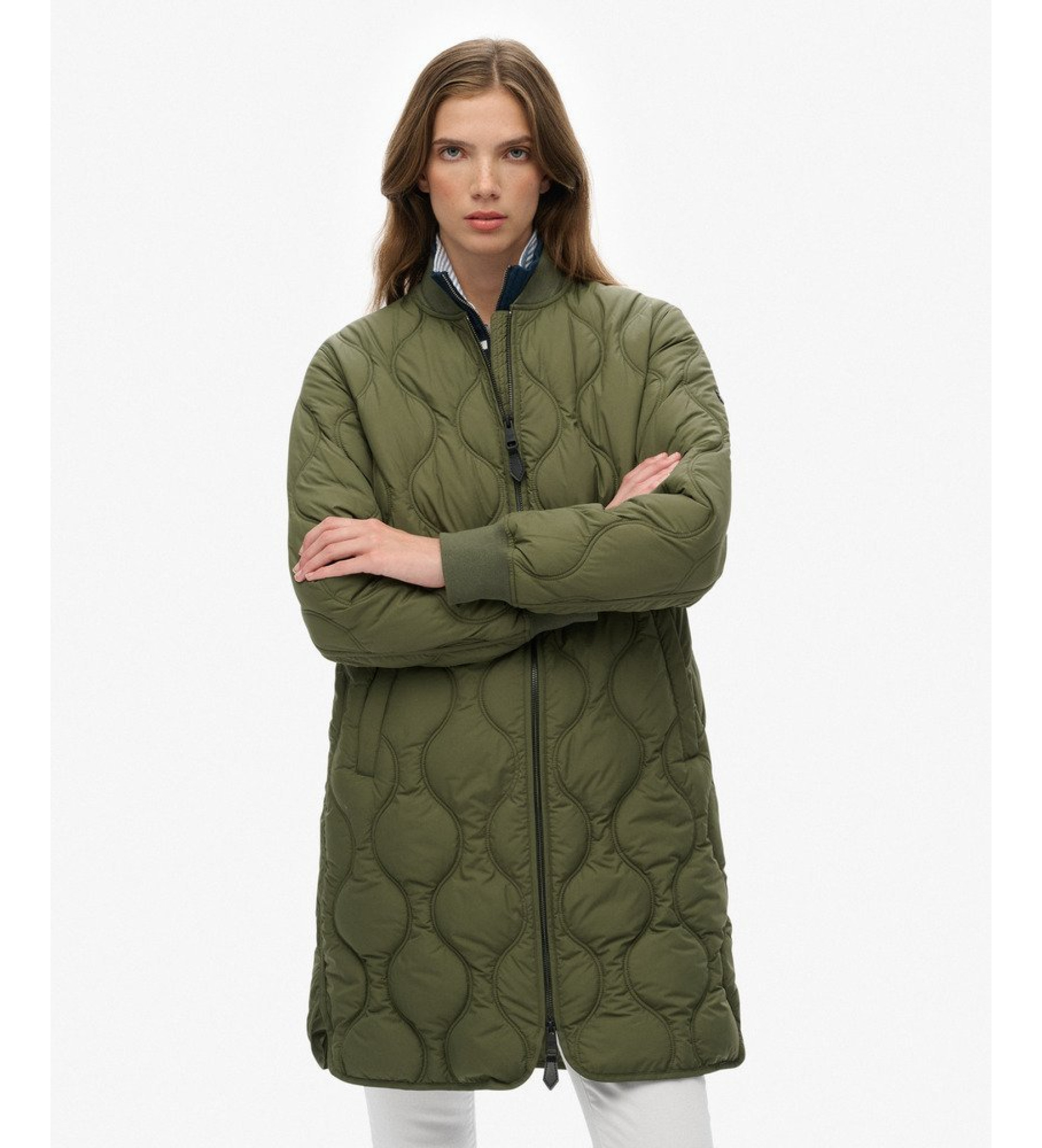 Superdry für Damen. W5011932A Lange Steppjacke grün (L), Lässig, Polyester