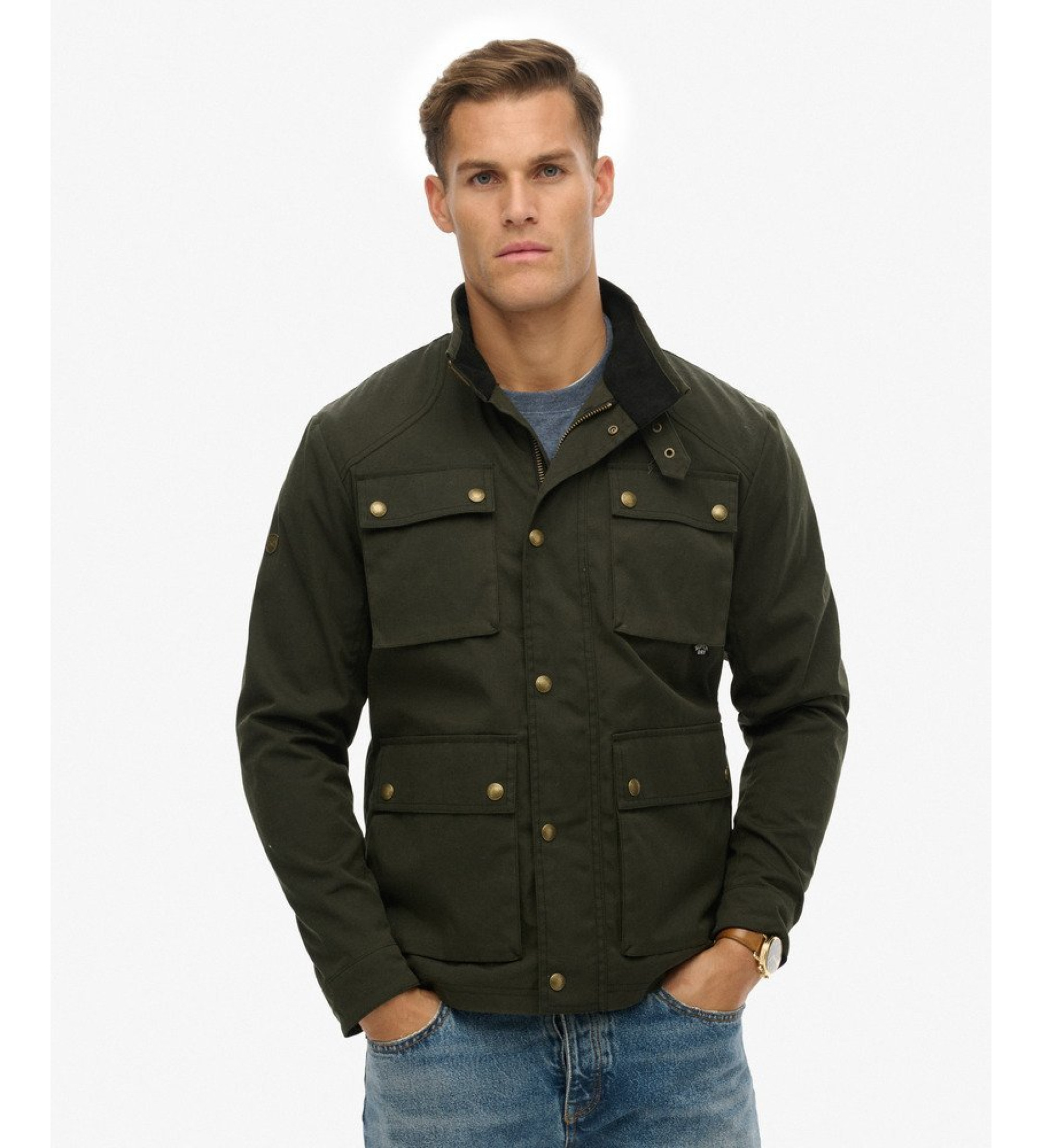 Superdry für Herren. M5012190A Merchant Wax Racer Jacket grün (L), Lässig, Baumwolle