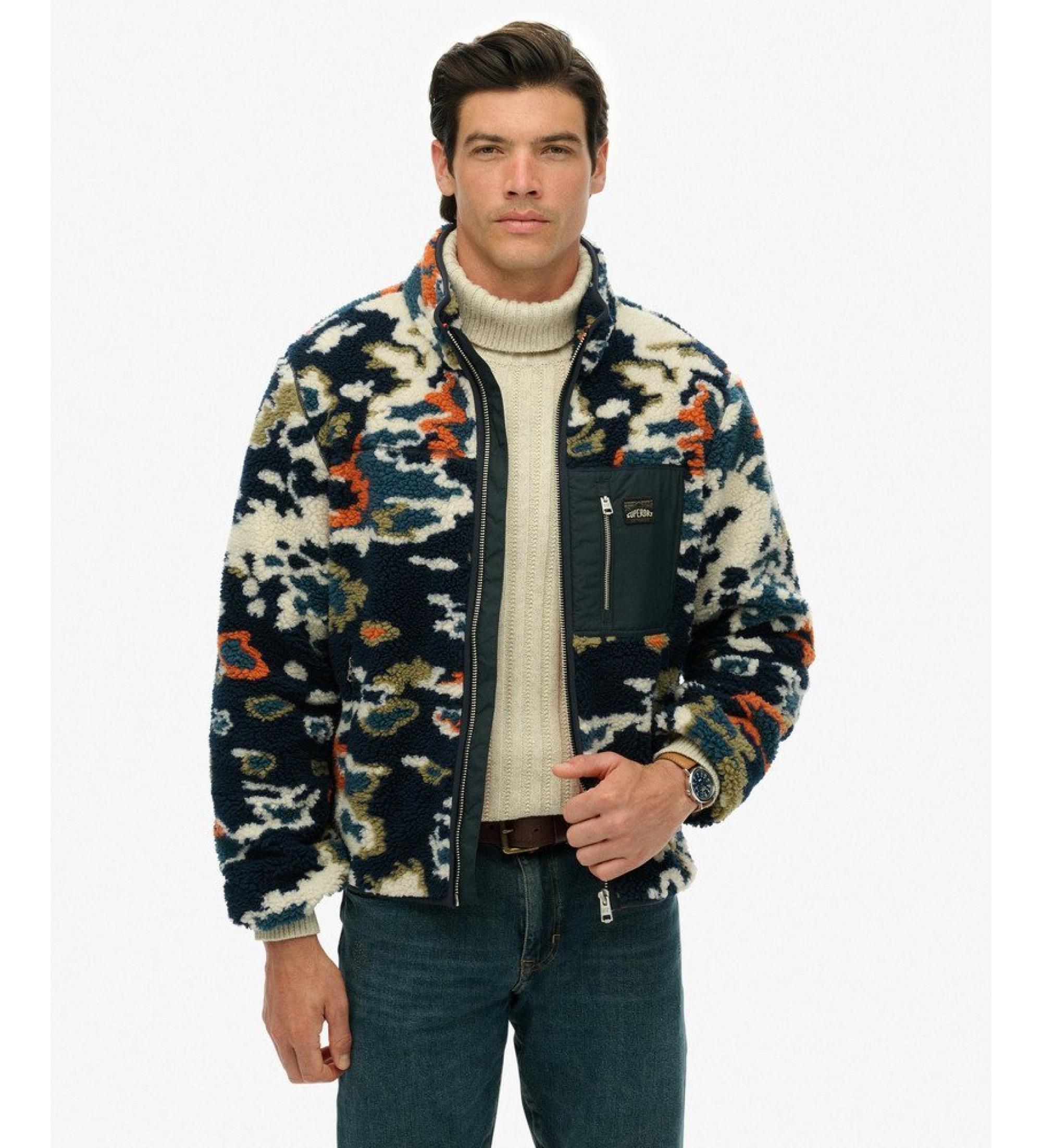 Superdry für Herren. M2014287A Mehrfarbig bedruckte Jacke (XL), Lässig, Recyceltes Polyester, Nachhaltig