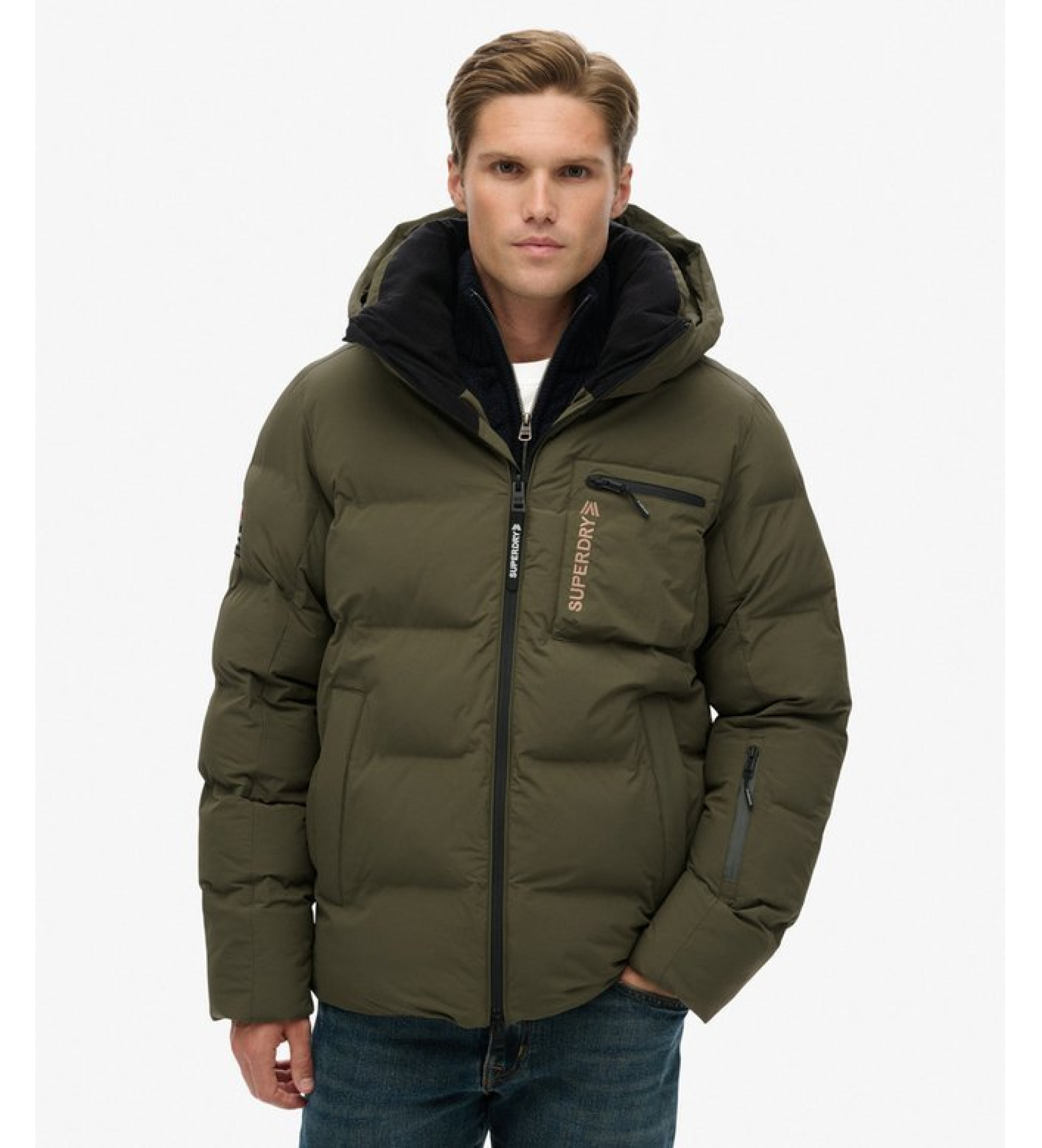 Superdry für Herren. MS110188A Ski Sports Gewaschene Jacke grün (M), Lässig, Schnee, Nachhaltig, Recyceltes Nylon