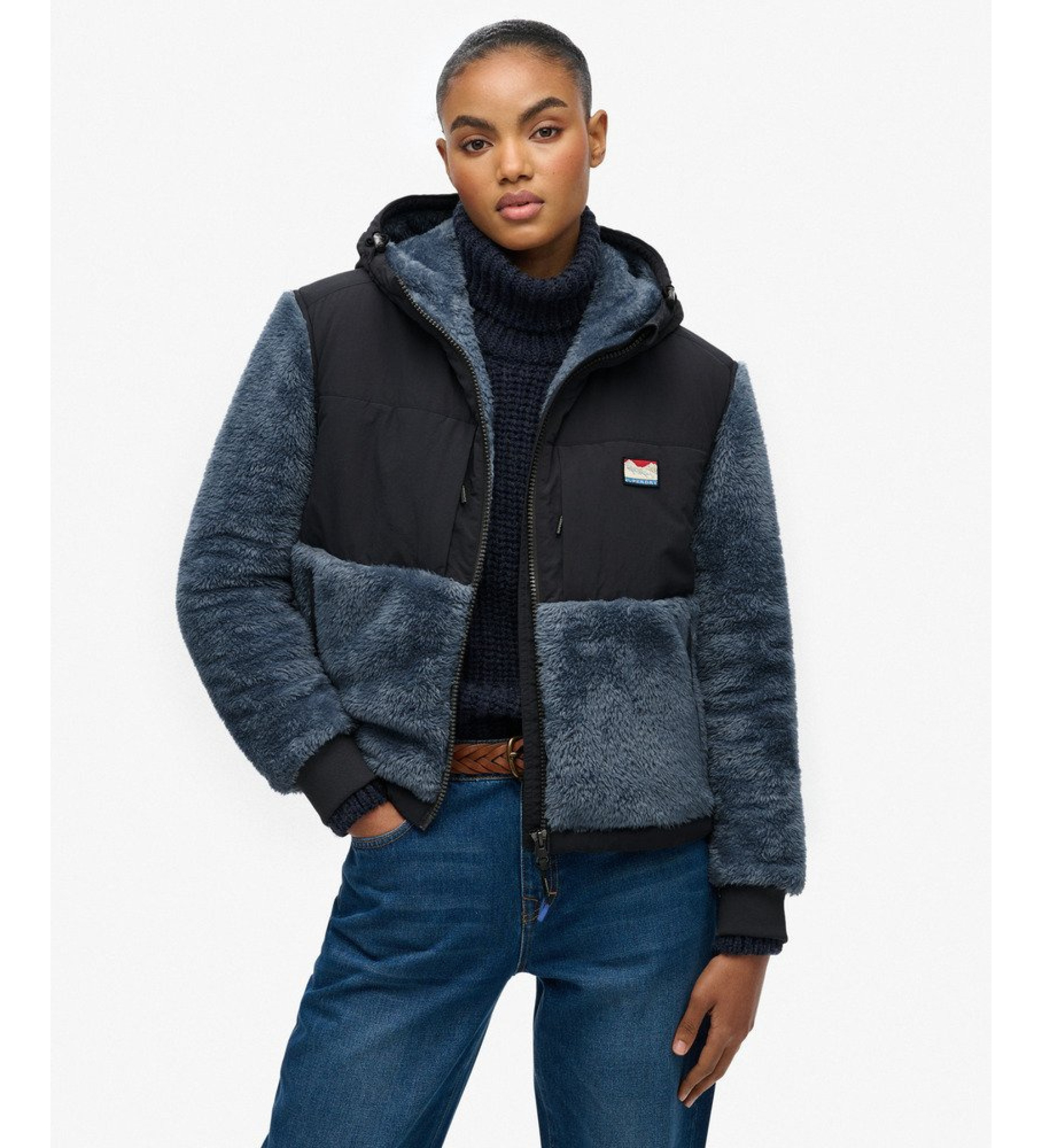 Superdry für Damen. W5012156A Super Soft Hybrid Jacke marineblau (M), Schwarz, Lässig, Polyester