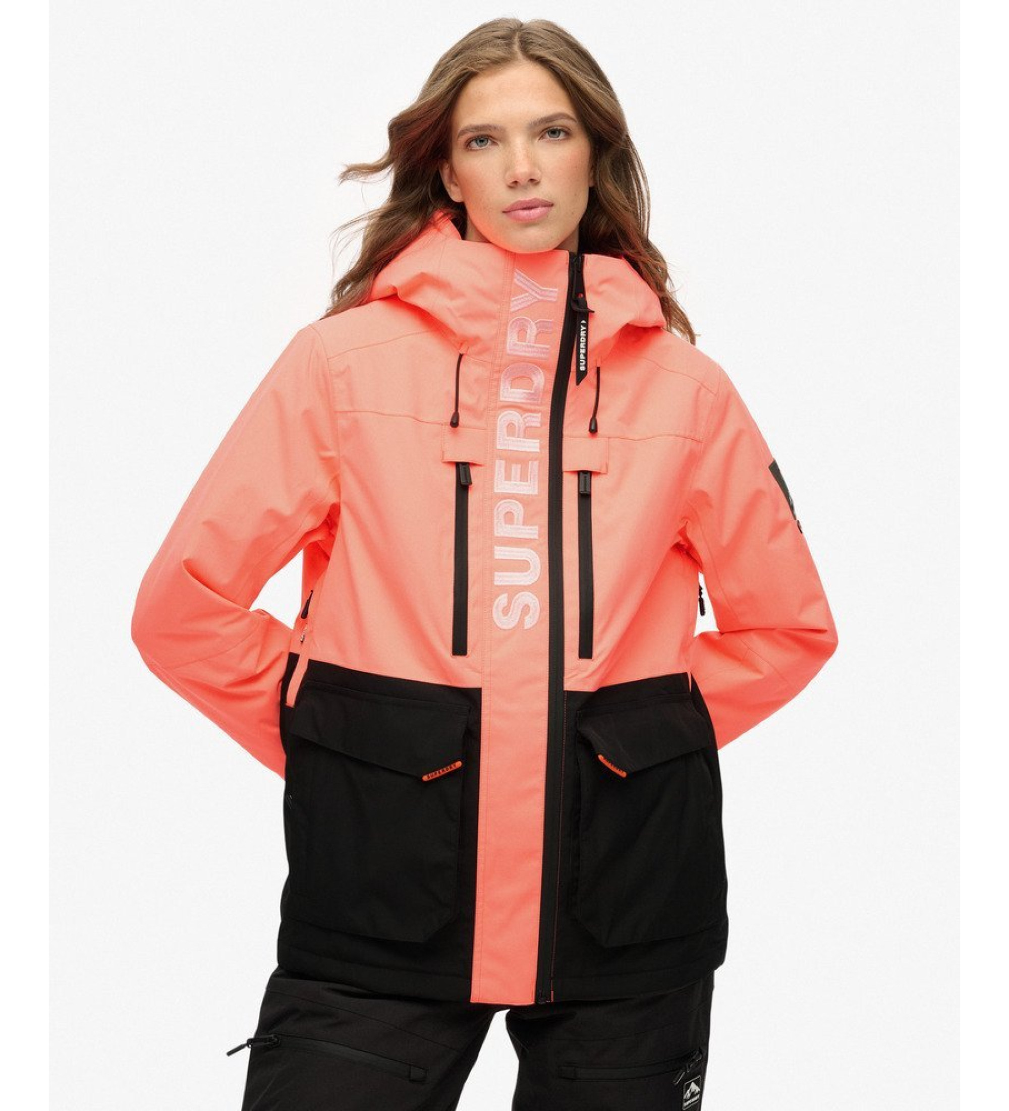 Superdry für Damen. WS110181A Ultimative Freestyle-Skijacke korallenrot (L), Lässig, Sportlich, Polyester, Schnee