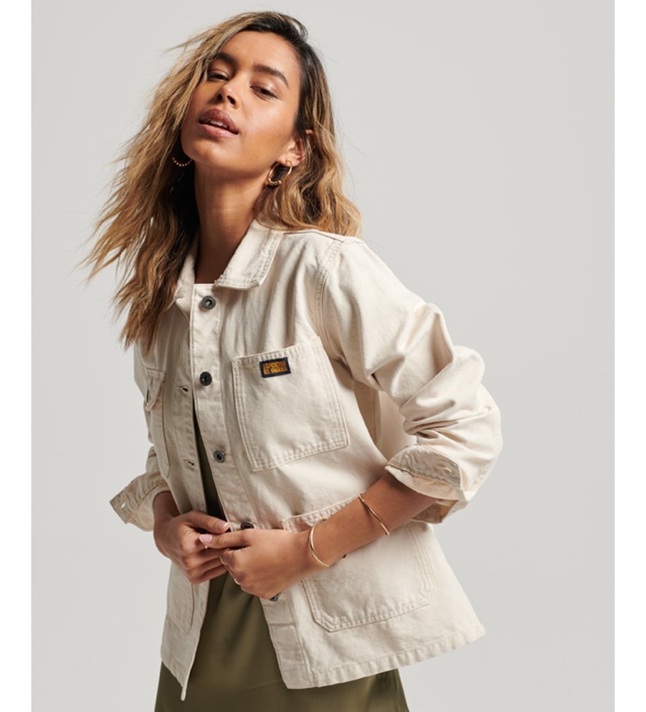 Superdry für Damen. W5011473A Vintage Chore beige Jacke (XS), Lässig, Baumwolle, Langarm