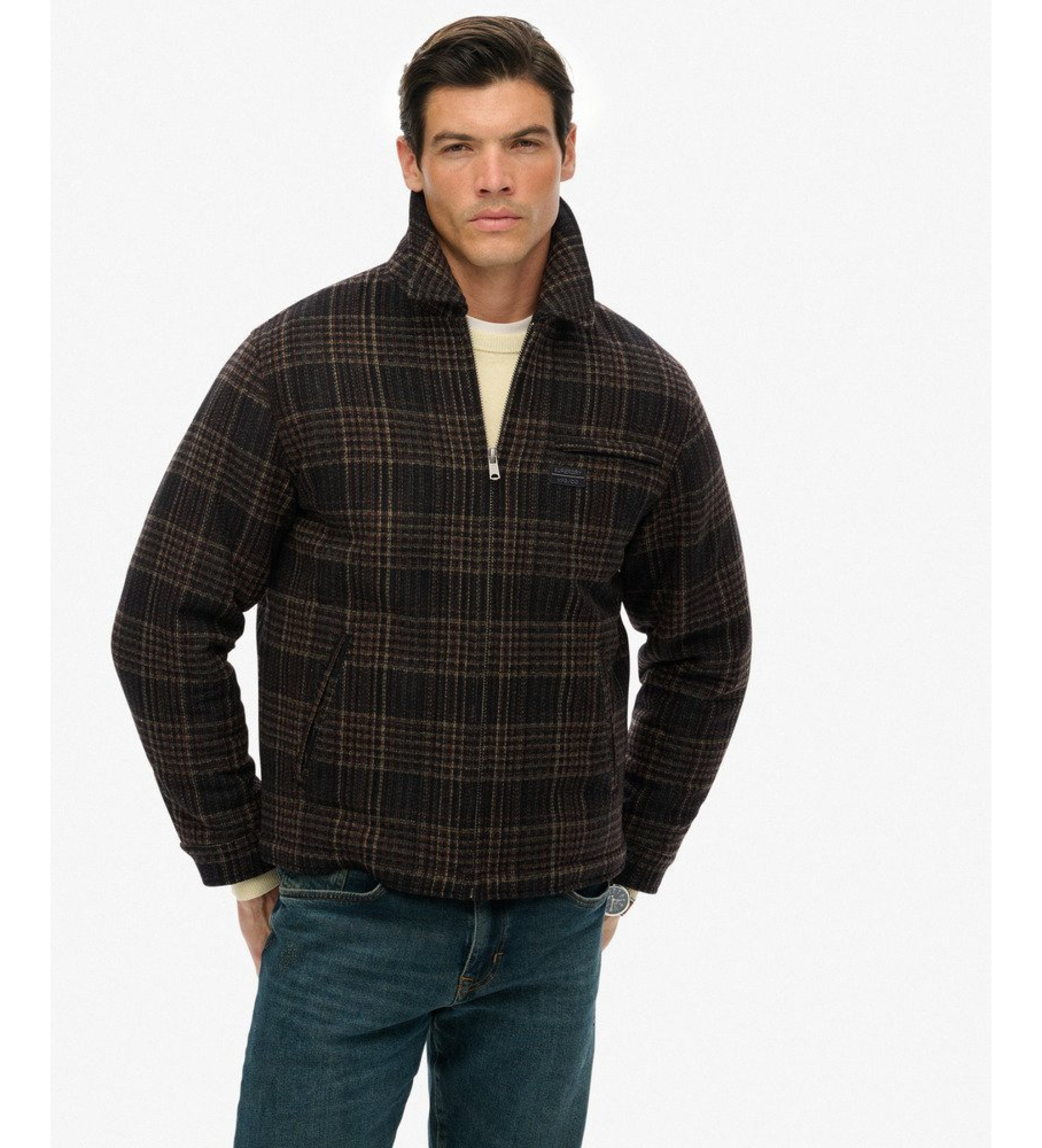 Superdry für Herren. M5012203A Wollmischung Check Ranch Jacket braun (L), Lässig, Wolle