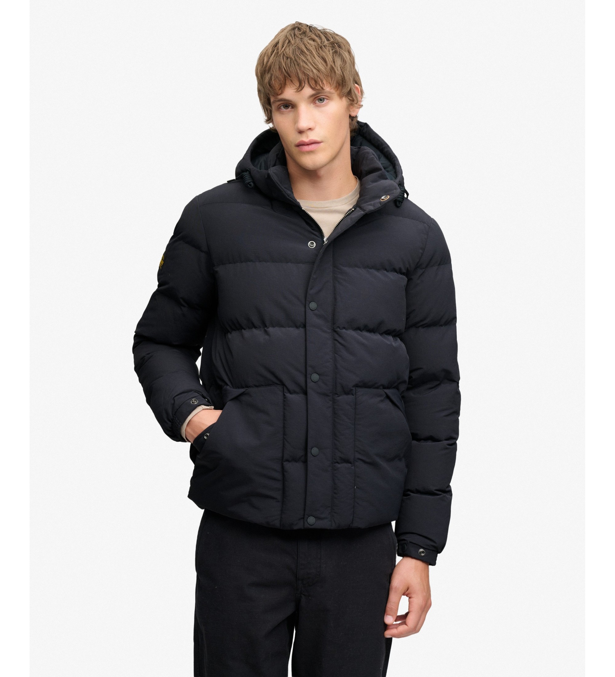 Superdryvoor mannen. M5012528A Klassieke Everest gewatteerde jas marineblauw (L), Casual, Gerecycled nylon