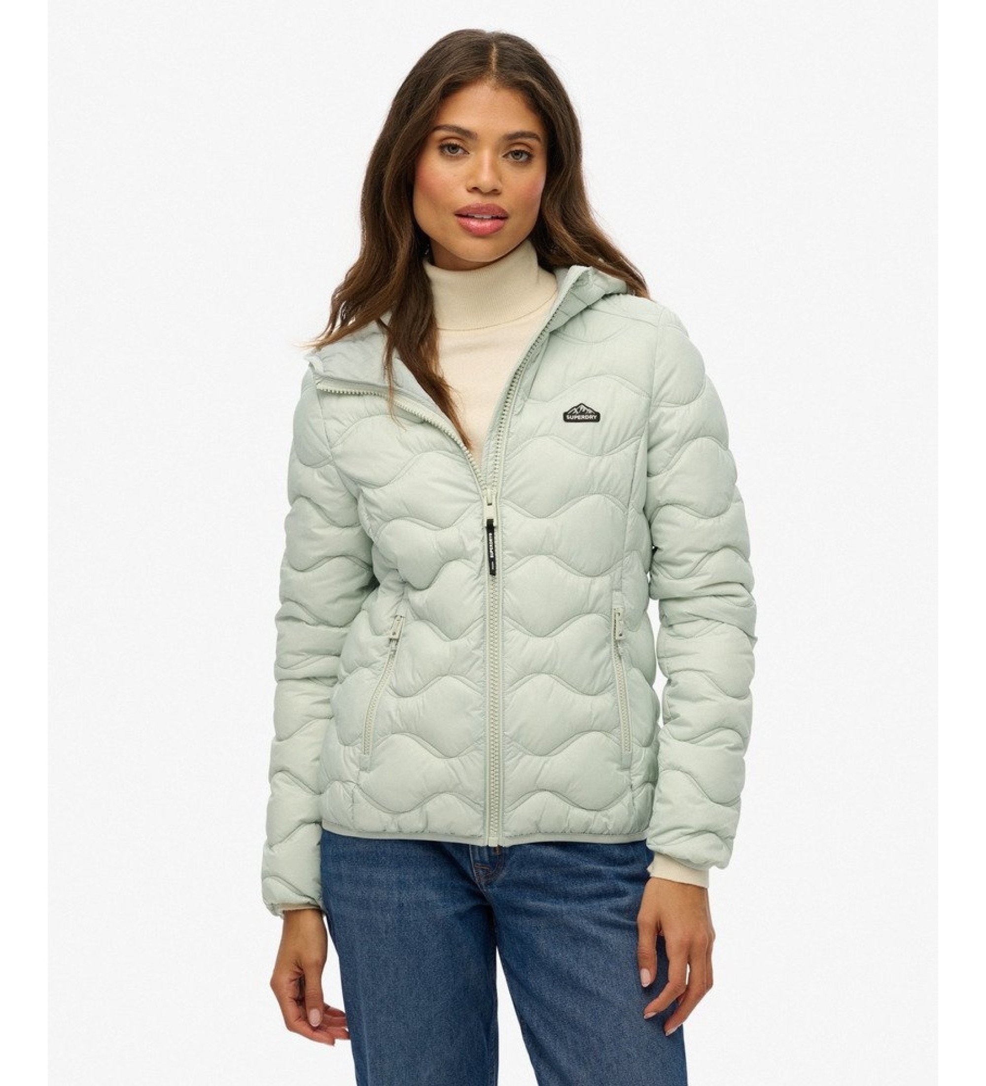 Superdry für Damen. W5011971A Fuji Lite Wave Padded Steppjacke, grau (L), Lässig, Recyceltes Nylon