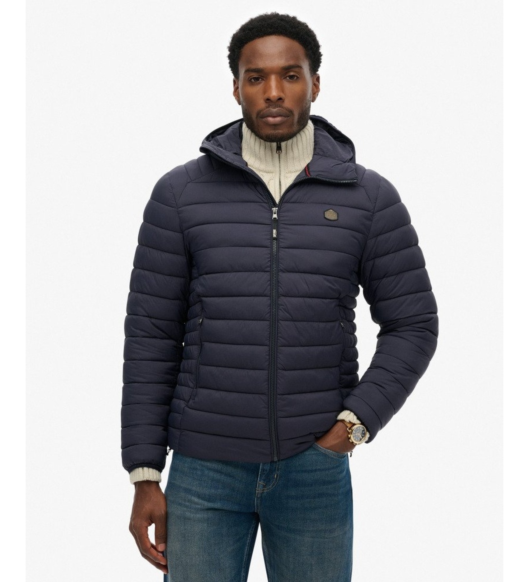 Superdry für Herren. M5012339A Wattierte Kapuzenjacke Fuji Lite Marineblau (XXL), Lässig, Polyamid