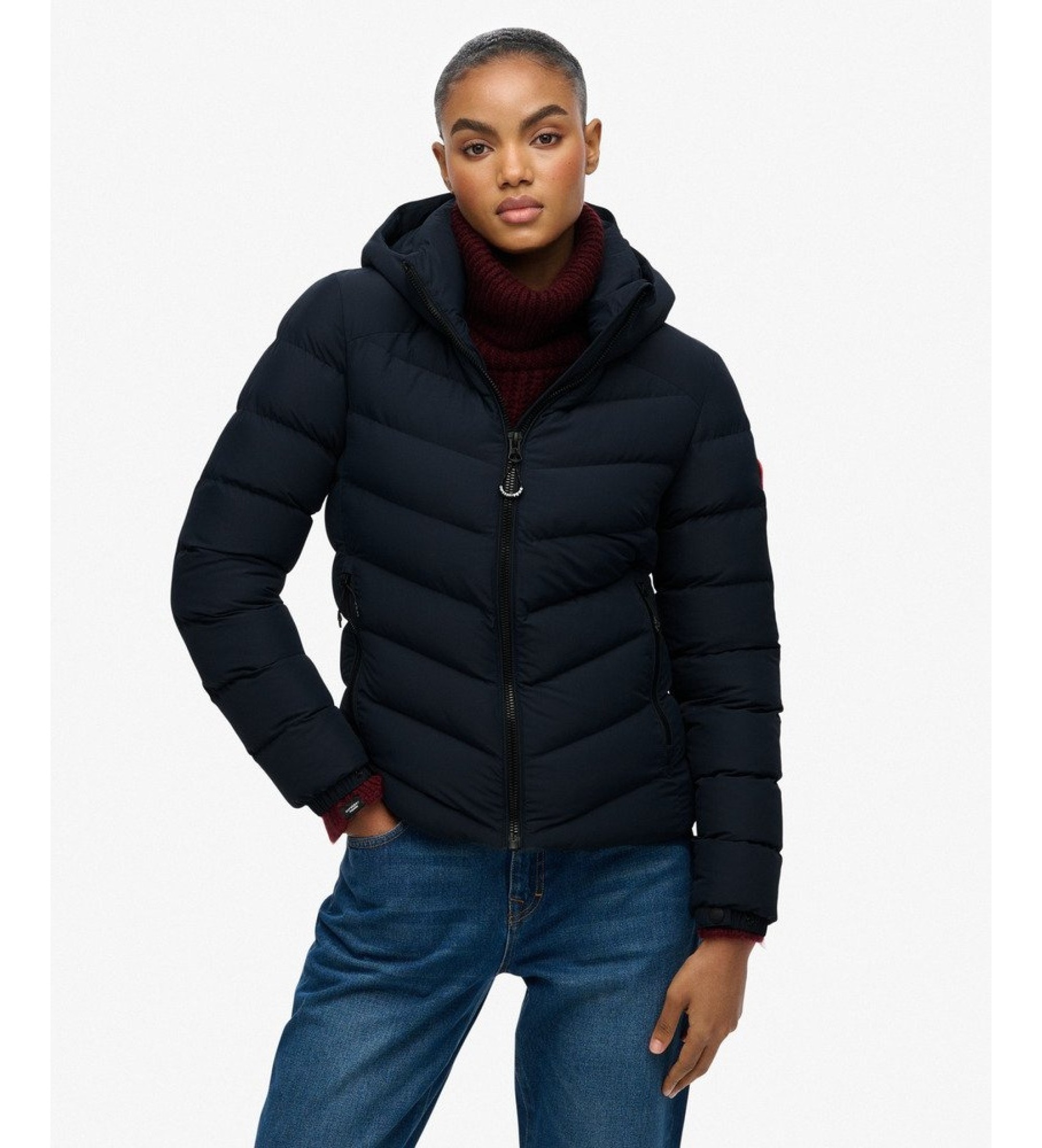 Superdry für Damen. W5012142A Fuji Padded Kapuzenjacke, marineblau (L), Lässig, Polyester