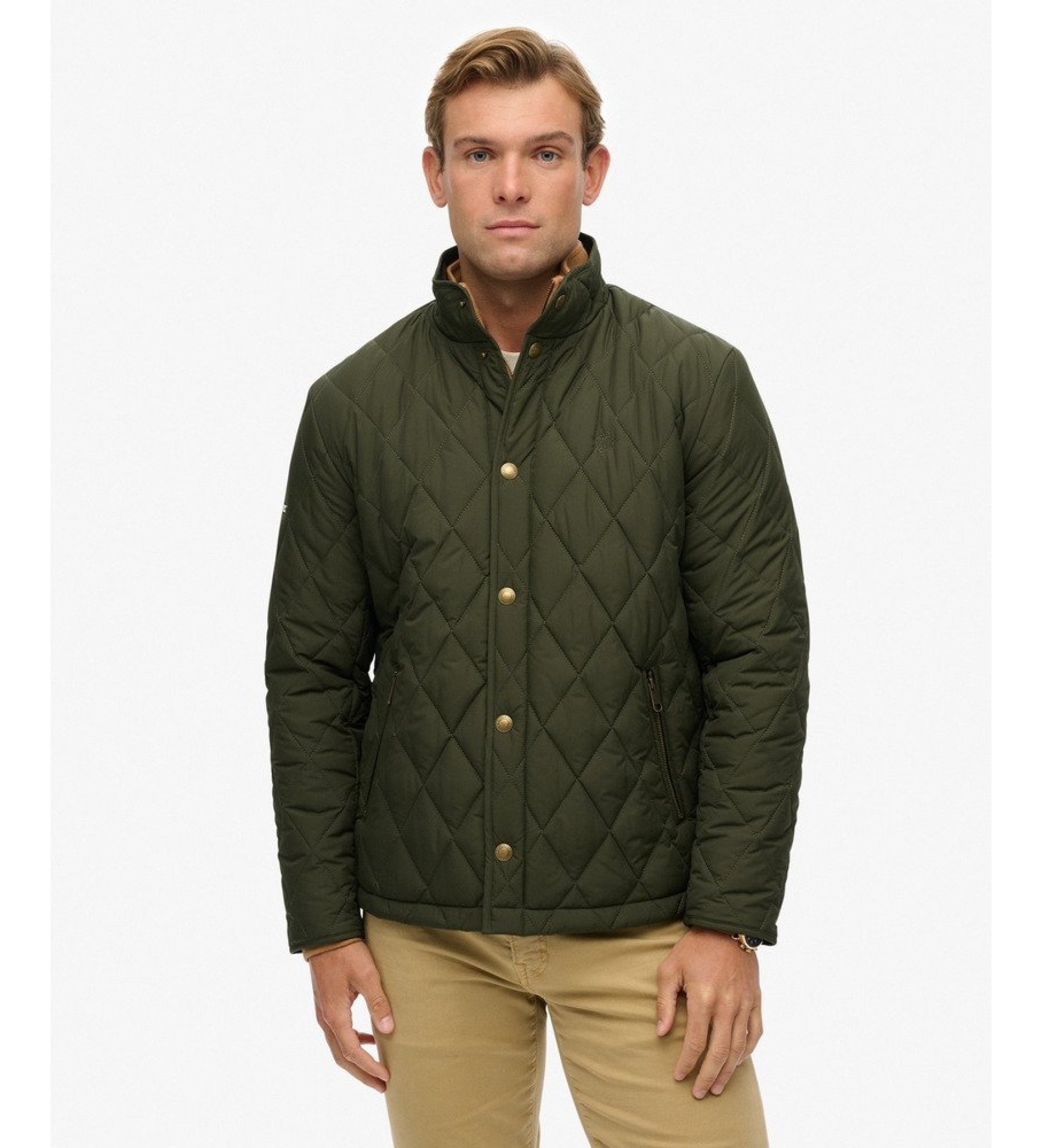 Superdry für Herren. M5012271A Grüne gesteppte Quilted Estate Country Jacke (L), Lässig, Recyceltes Polyester