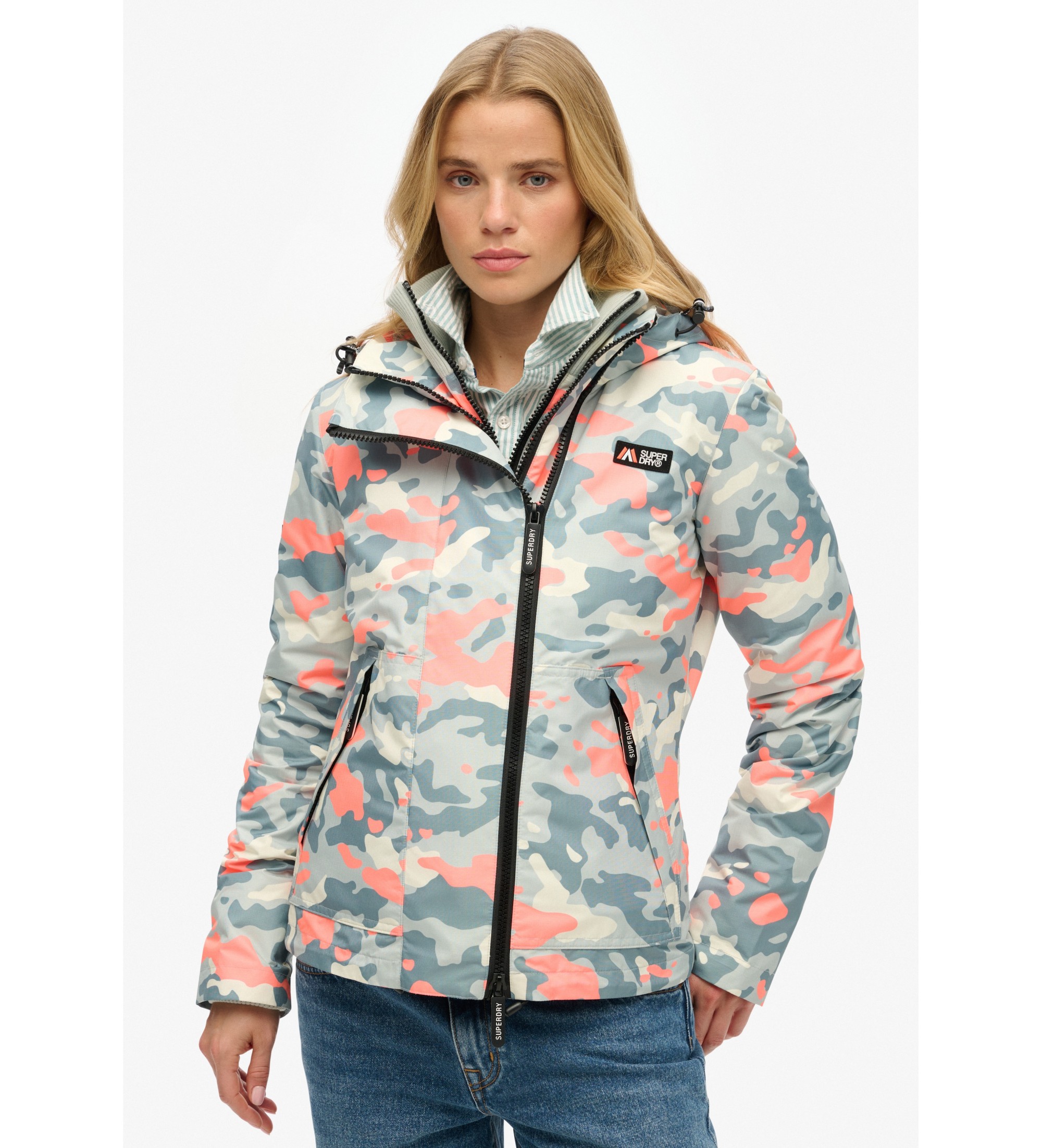Superdry für Damen. W5011850A Windschutzjacke mit Kapuze Mountain grey (S), Lässig, Grau, Recyceltes Polyester, Nachhaltig