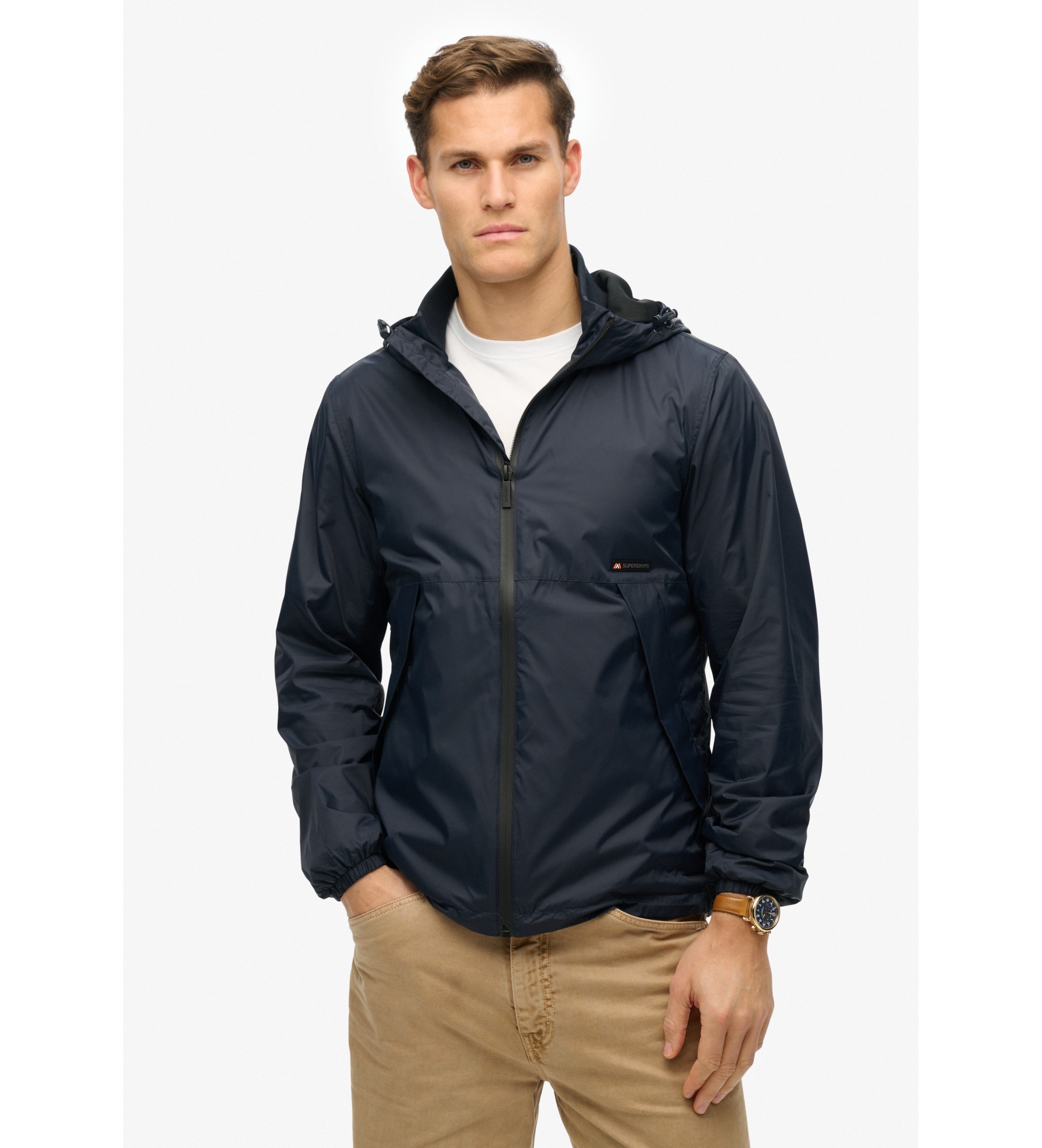 Superdry für Herren. M5012101A Windbreaker-Jacke mit Kapuze und Marine-Logo (S), Lässig, Nylon, Nachhaltig