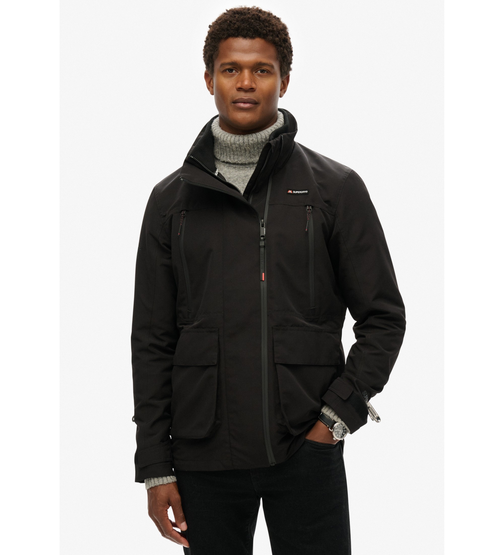 Superdry für Herren. M5012097A Ultimate Windbreaker Jacke ohne Kapuze Ultimate Schwarz (XL), Lässig, Polyester