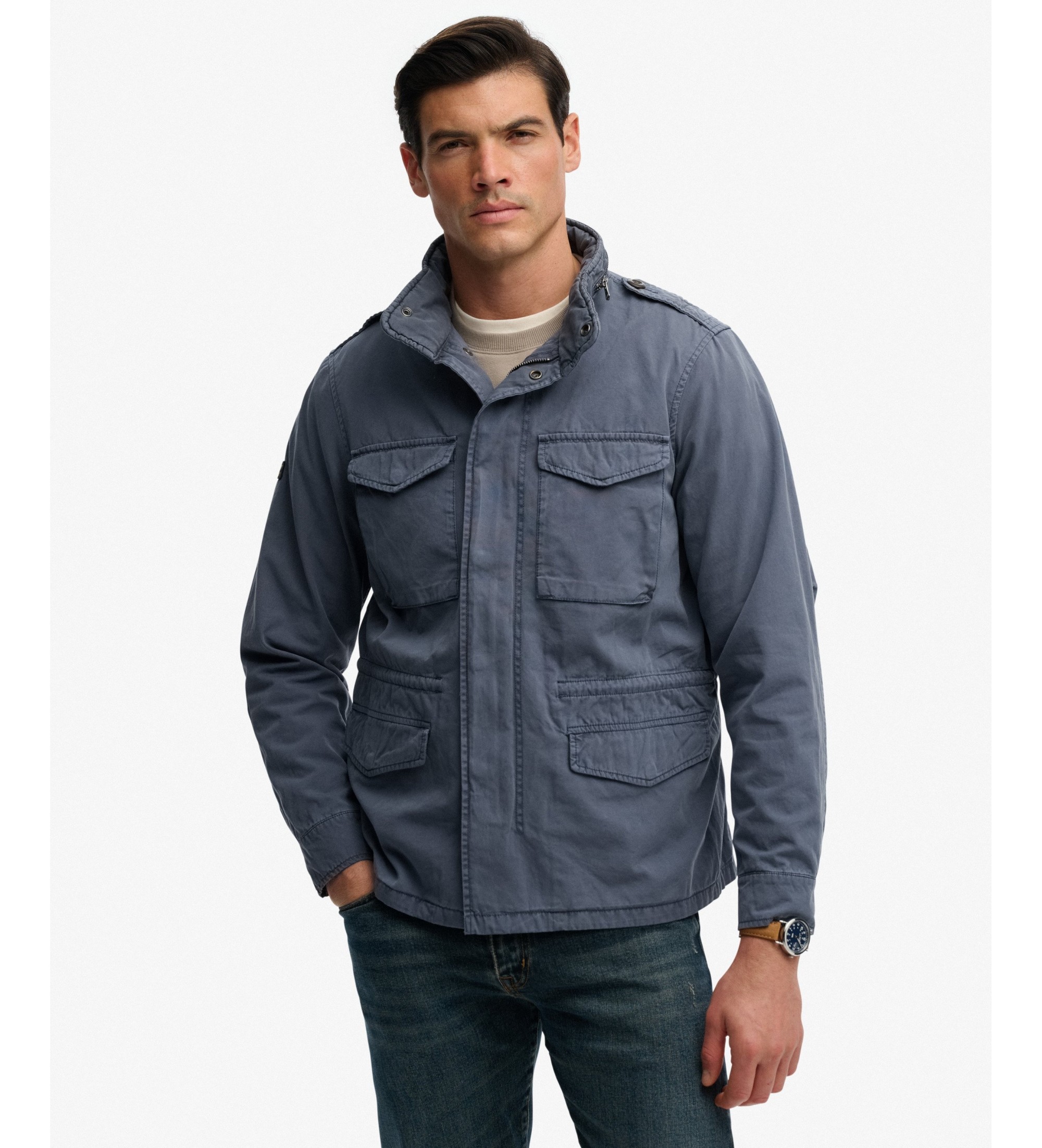 Superdry für Herren. M5012353A Blaue M65-Jacke aus Baumwolle, gewaschen (S), Lässig