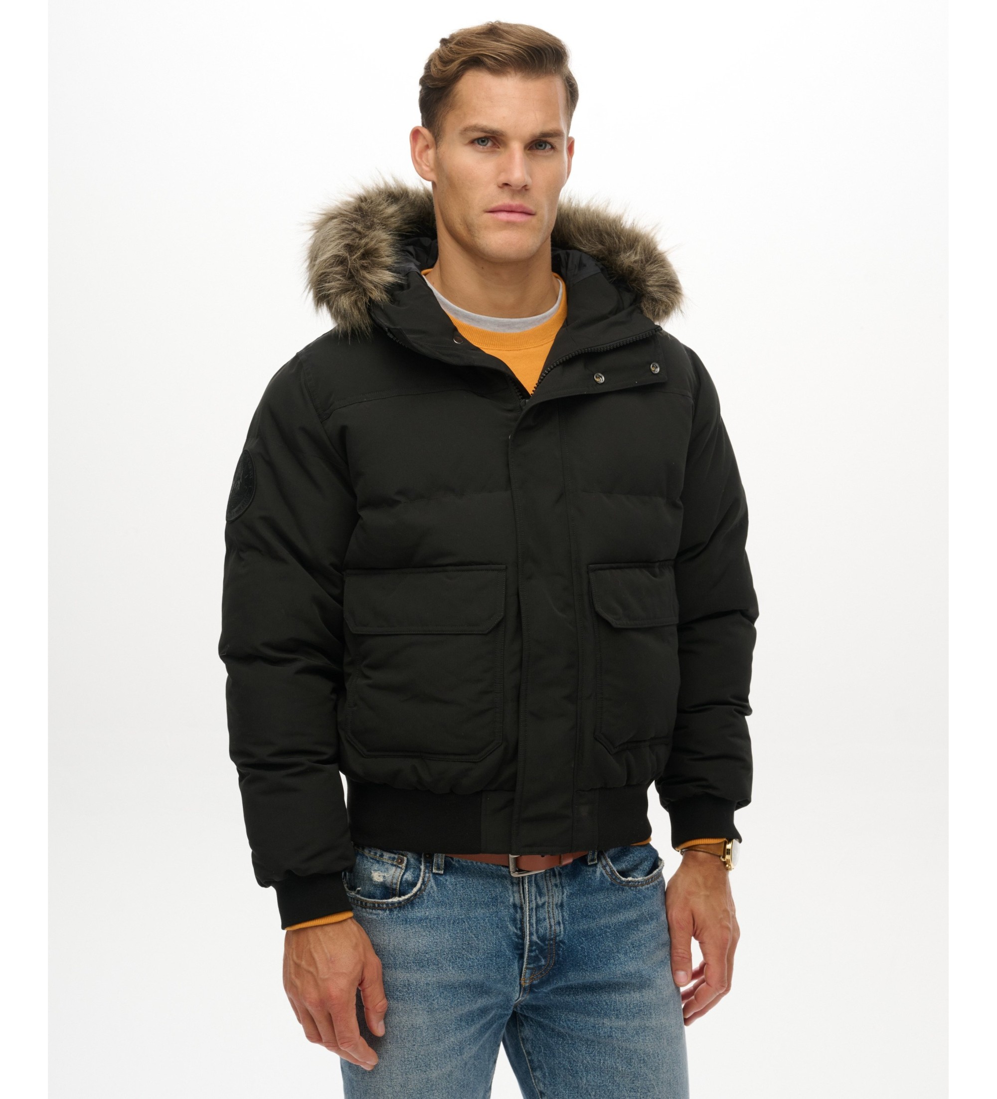 Superdry für Herren. M5012363A Everest Hooded Jacke, schwarz (XXL), Lässig, Recyceltes Polyester