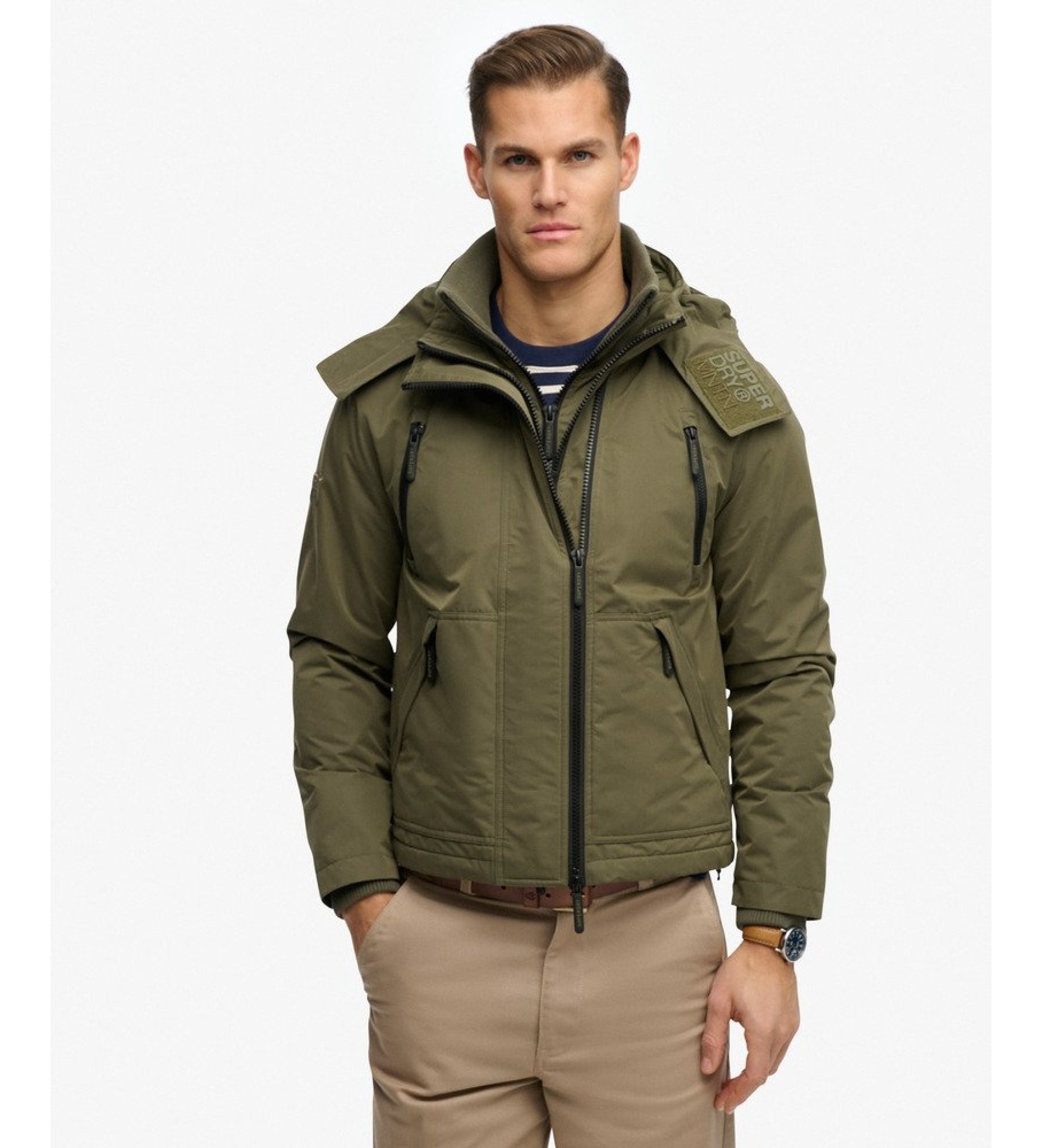 Superdry für Herren. M5012422A Jacke Hooded MF Arctic grün (L), Lässig, Recyceltes Polyester