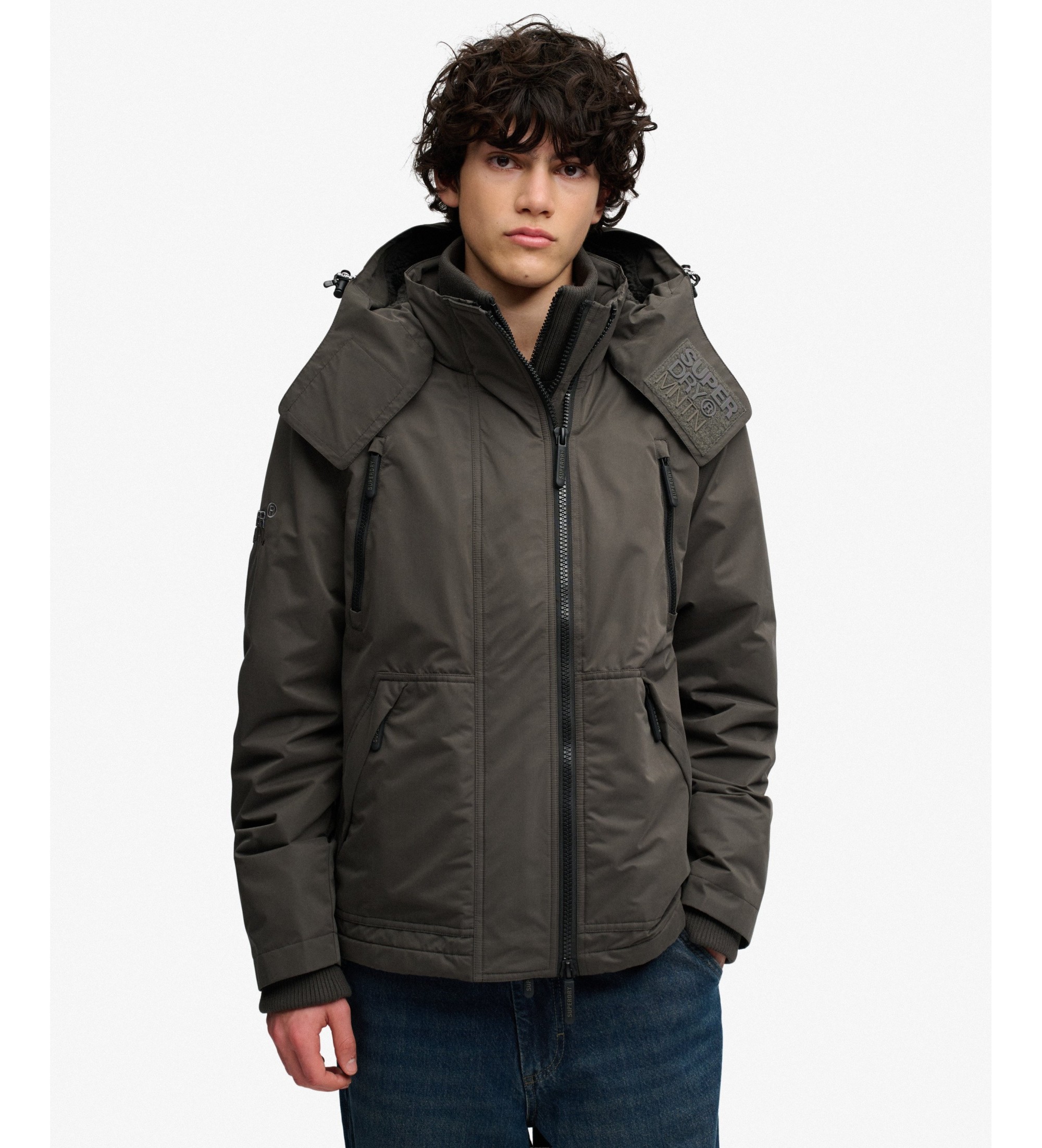 Superdry für Herren. M5012422A MF Arctic Kapuzenjacke, dunkelgrün (XXL), Schwarz, Lässig, Recyceltes Polyester