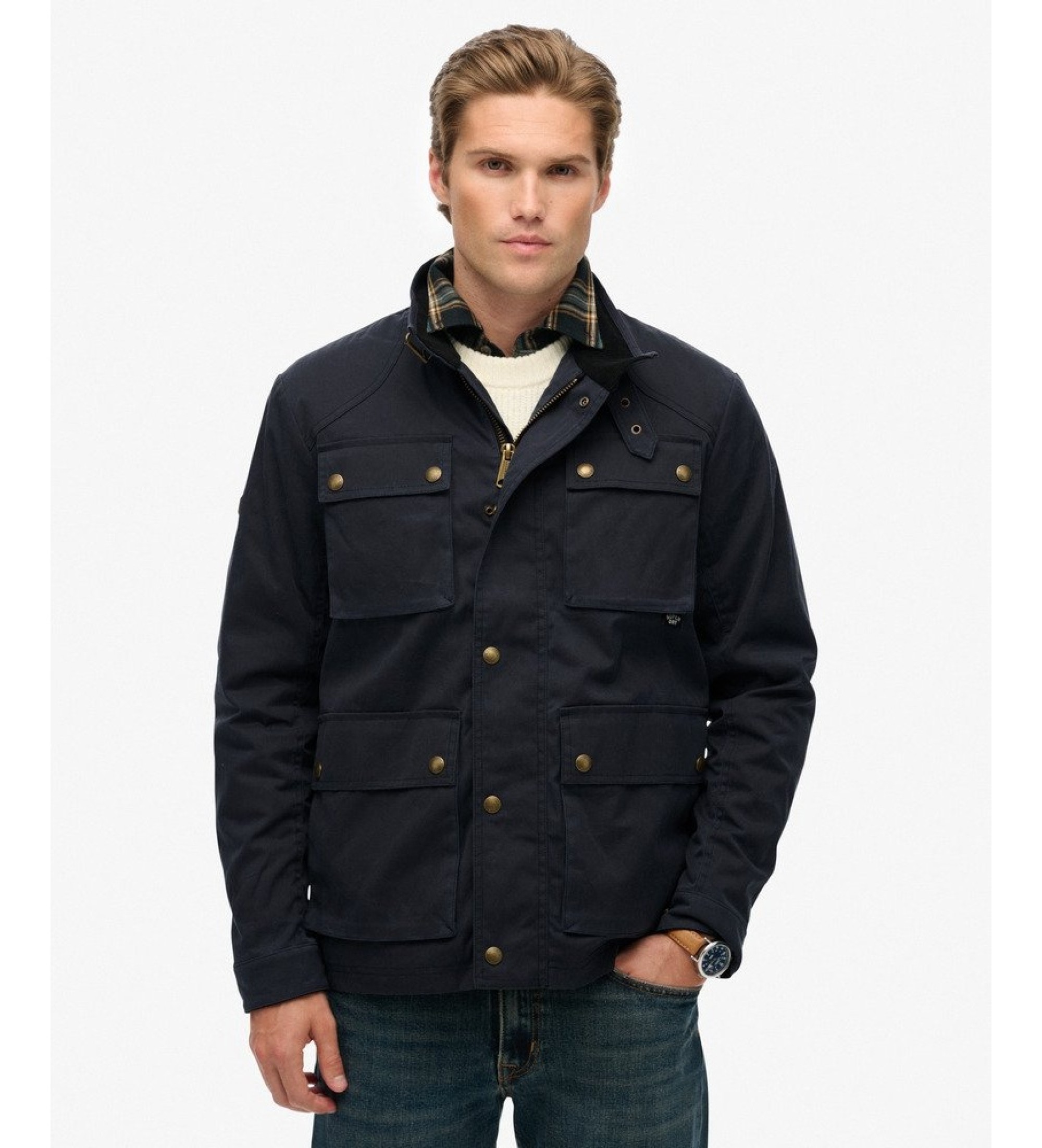 Superdry für Herren. M5012190A Jacke Merchant WAX Racer Marineblau (L), Lässig, Baumwolle