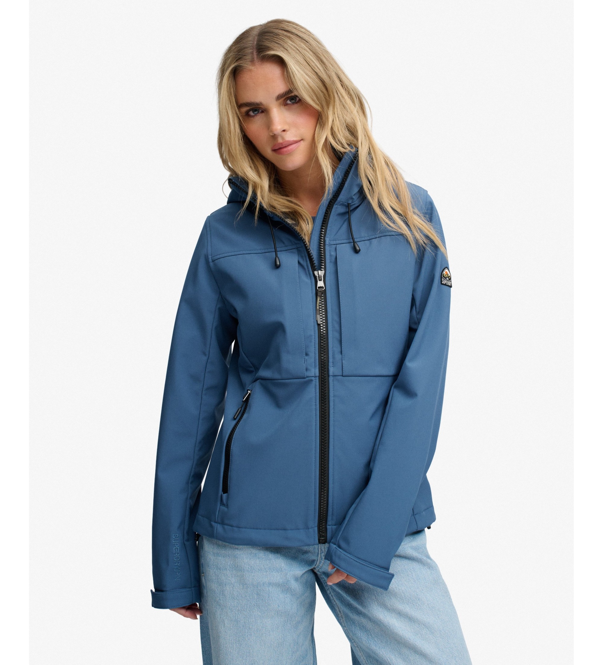 Superdry für Damen. W5012069A Softshell-Jacke ?Hooded Classic Trekker? in Blau (L), Lässig, Wasserdicht
