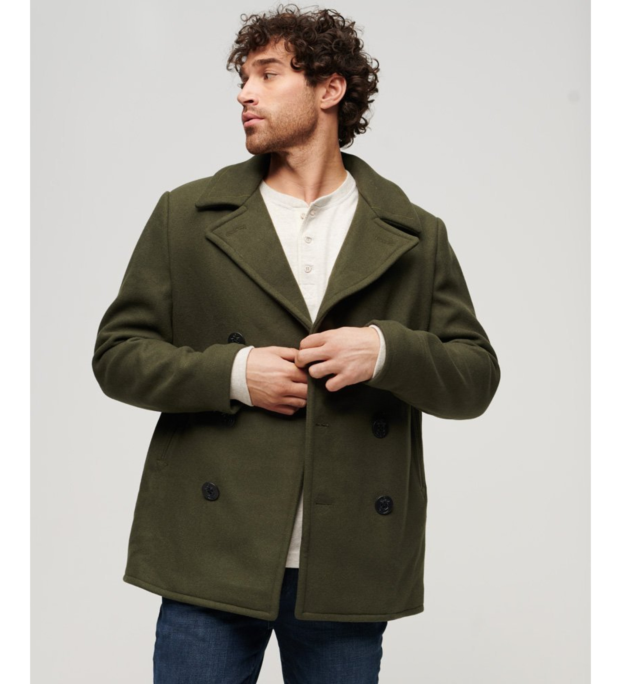 Superdry für Herren. M5011678A Merchant Store Wollmantel grün (XL), Lässig, Polyester