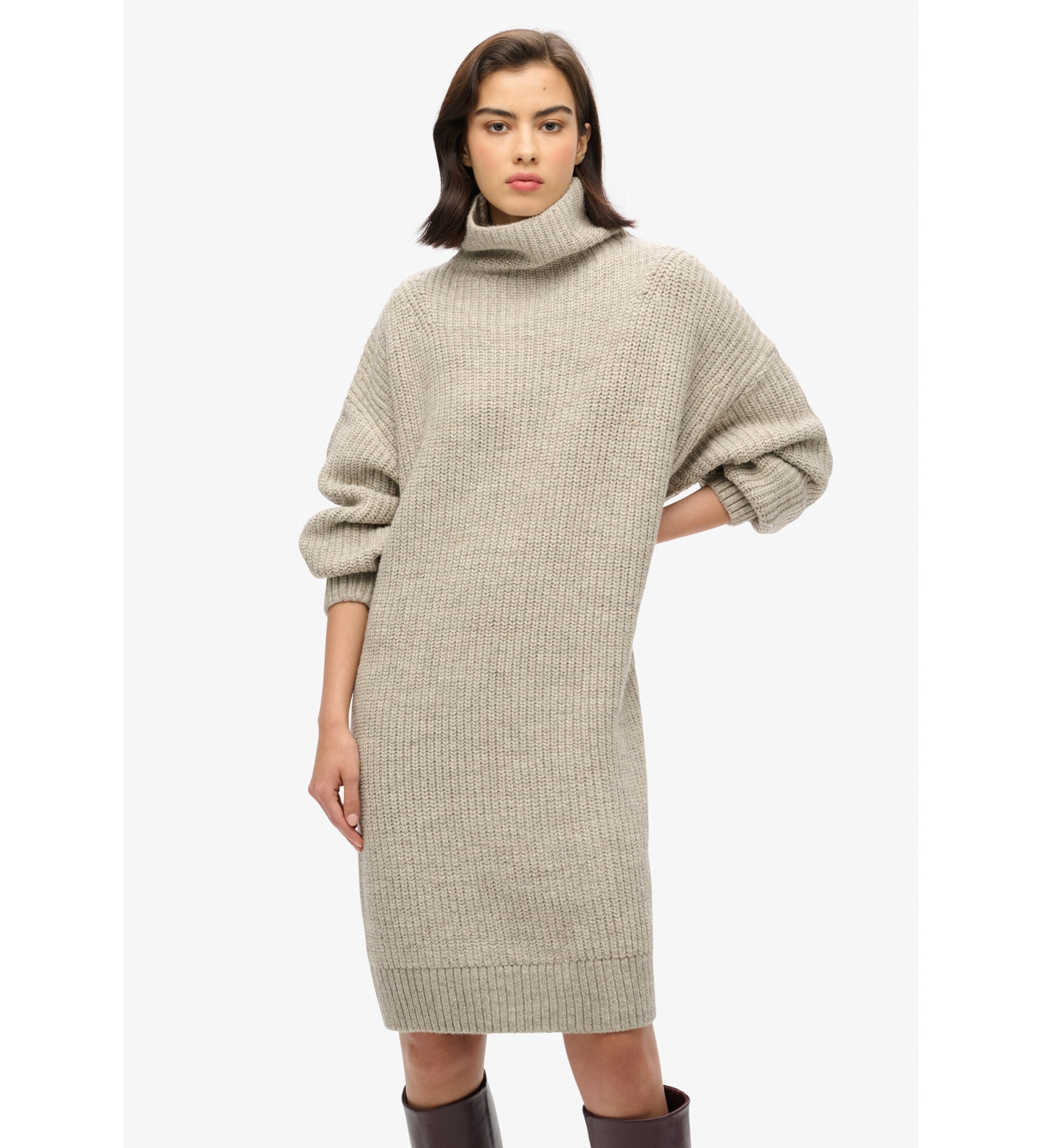 Superdry für Damen. W8011763A Beigefarbenes, klobiges Kleid (L), Lässig, Acryl, Langarm