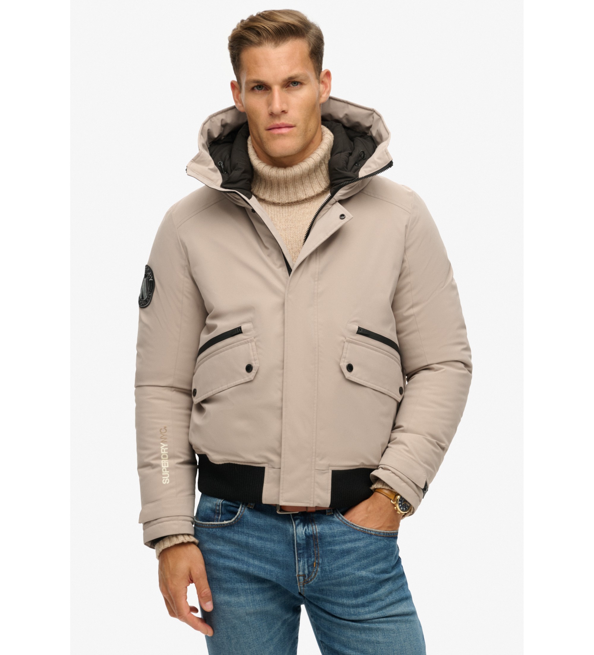 Superdry für Herren. M5011908A City beige gesteppte Bomberjacke (XXL), Lässig, Recyceltes Polyester, Nachhaltig