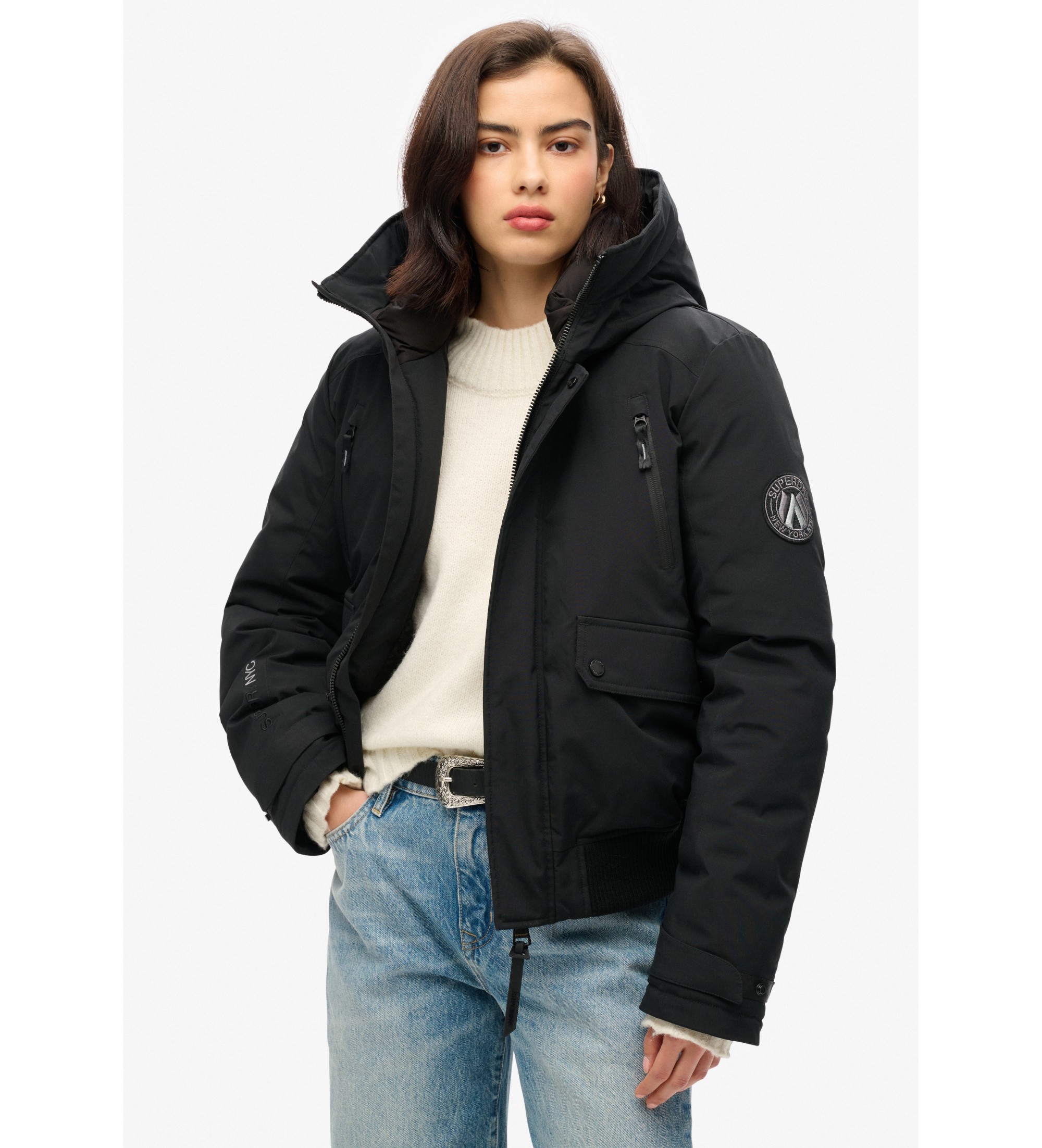 Superdry für Damen. W5011824A City Jacket schwarz (L), Lässig, Polyester