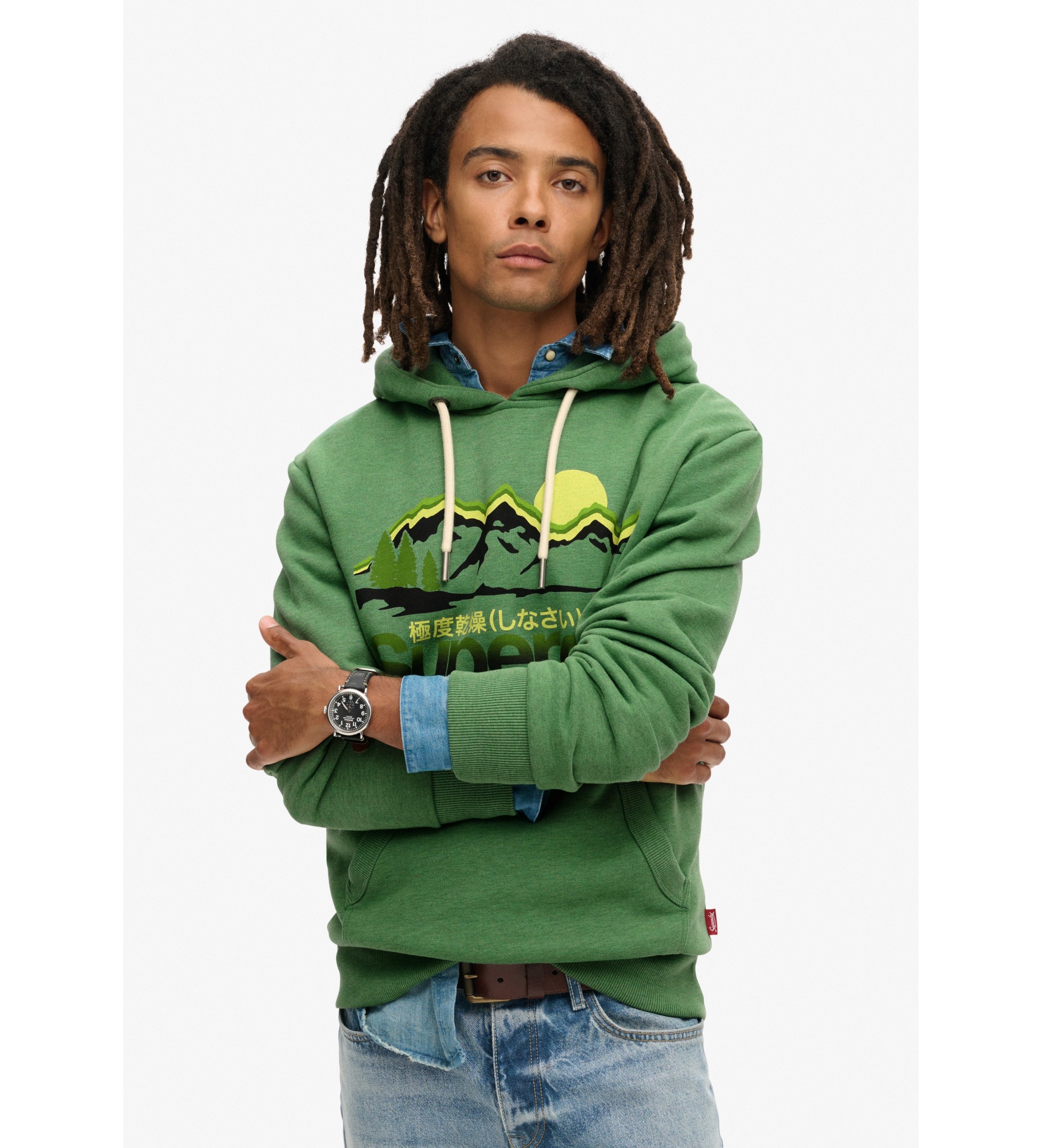 Superdry für Herren. M2013708A Great Outdoors Grafik-Kapuzenpullover grün (S), Lässig, Baumwolle, Bio-Baumwolle, Nachhaltig