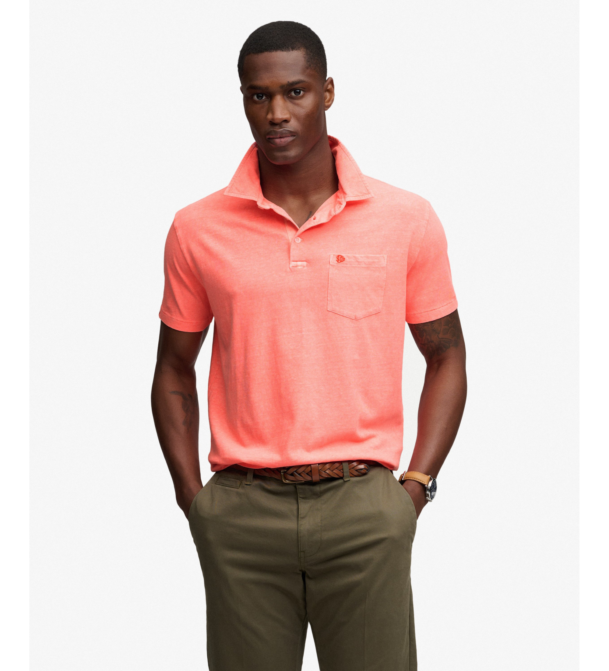 Superdry für Herren. M1110486A Polo Classic Koralle Leinen (L), Lässig, Baumwolle, Kurzarm
