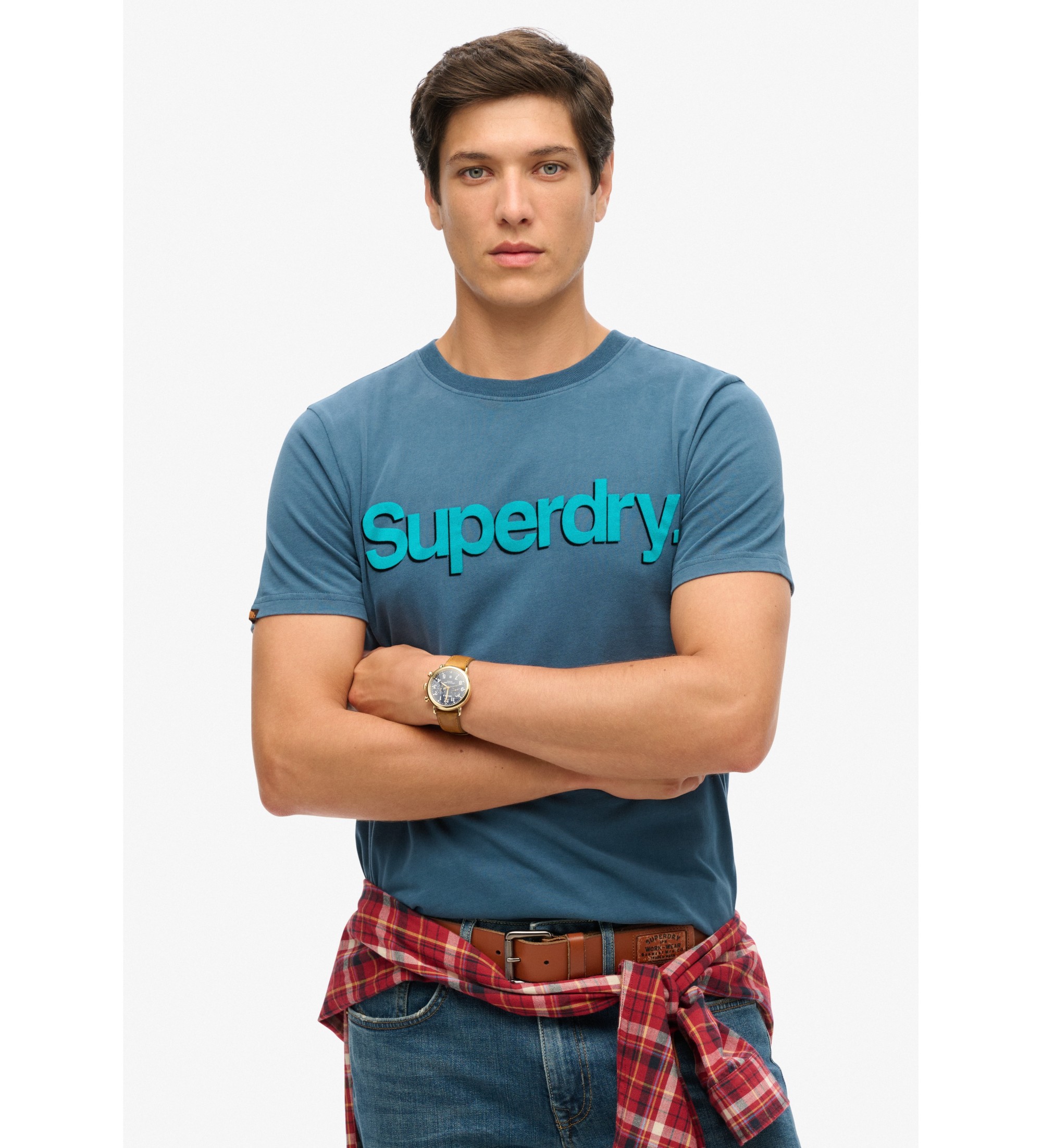Superdry für Herren. M1012197A Classic Core Logo Shadow T-shirt blau (M), Lässig, Baumwolle, Kurzarm
