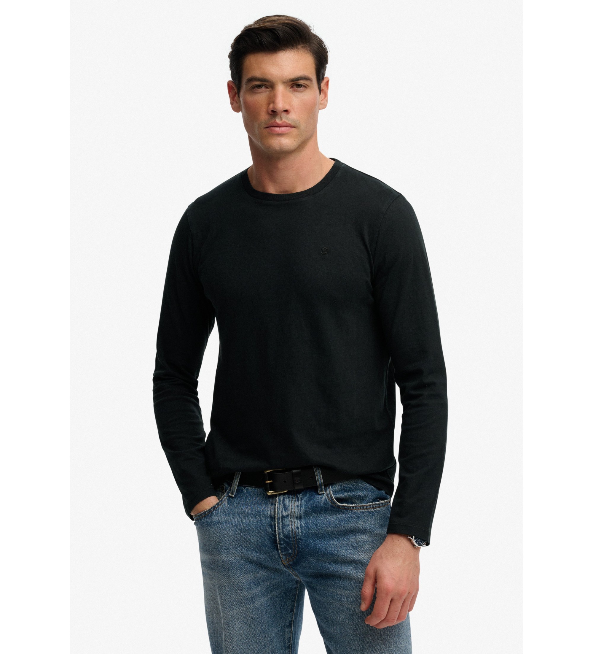 Superdry für Herren. M6010955A Klassisches T-shirt schwarz (L), Lässig, Baumwolle, Langarm
