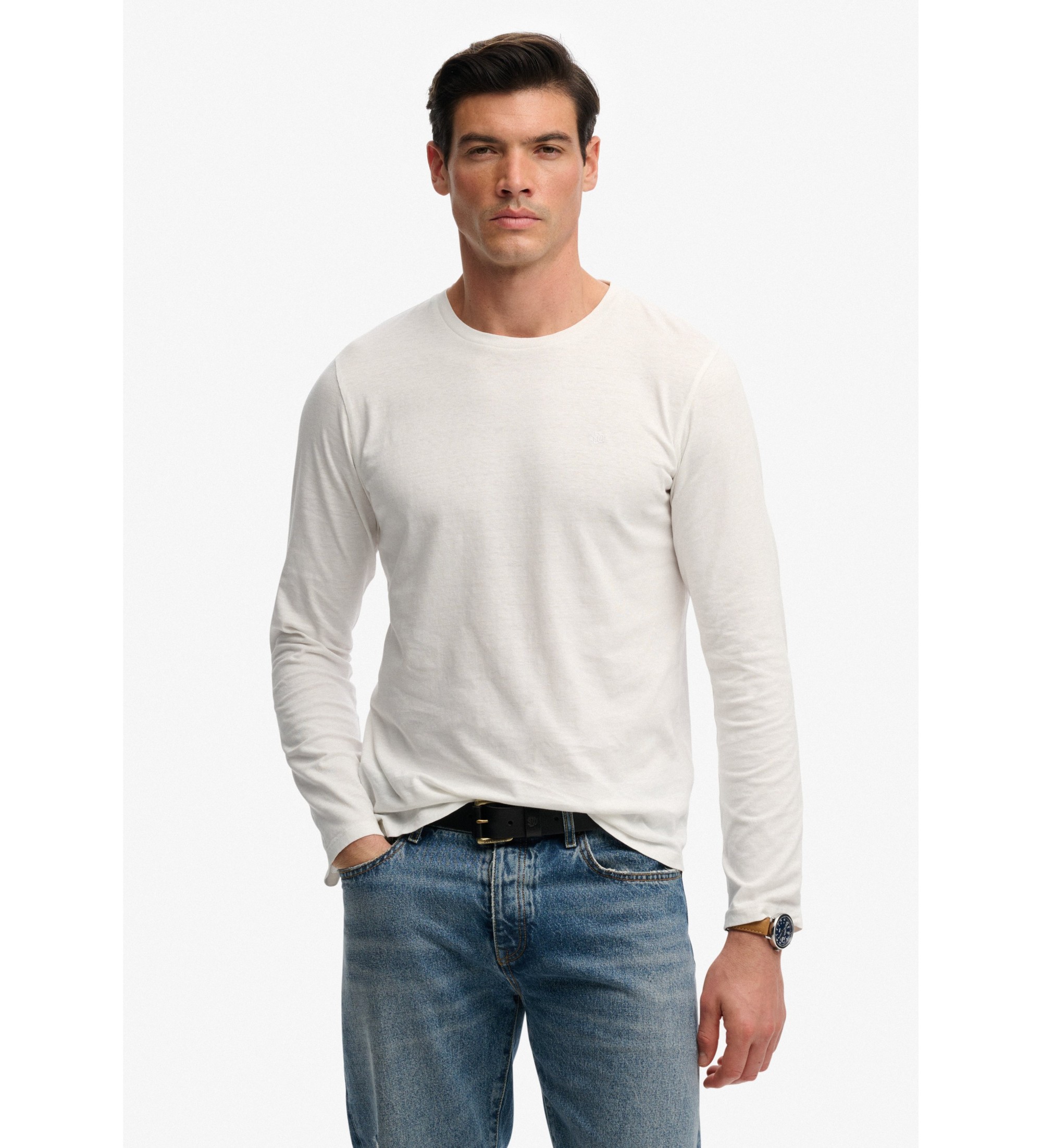 Superdry für Herren. M6010955A Klassisches T-shirt weiß (M), Lässig, Baumwolle, Langarm