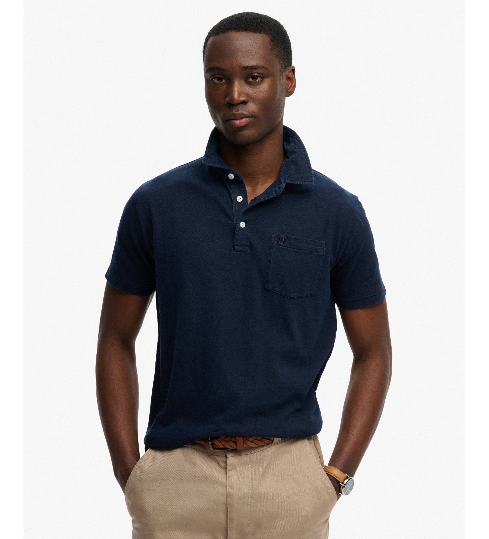 Superdry für Herren. M1110486A Polo Classic Baumwolle Leinen navy (L), Klassisch, Kurzarm, Marine
