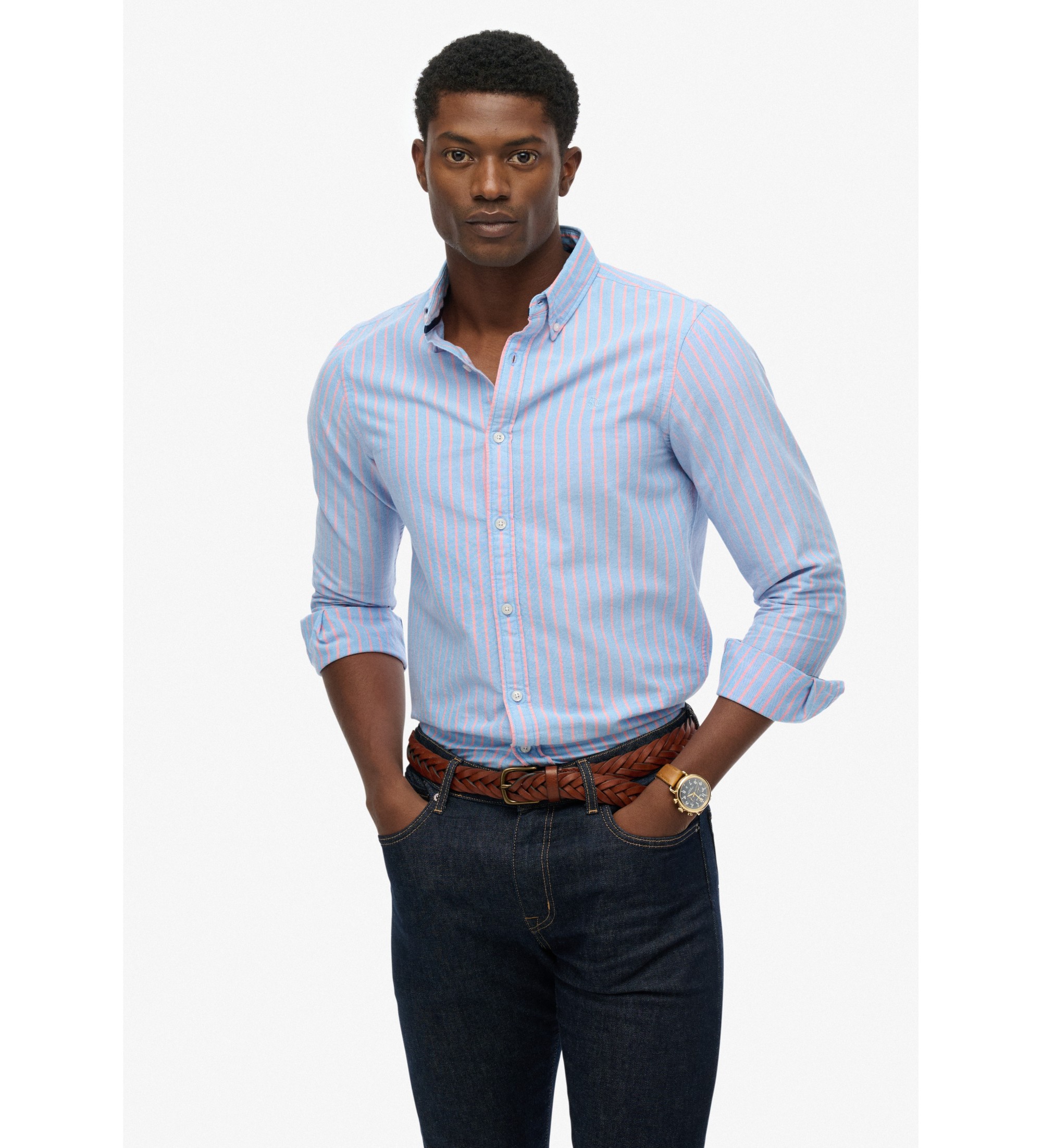 Superdry für Herren. M4011037A Klassisches Oxford-Hemd dunkelblau (L), Lässig, Baumwolle, Langarm