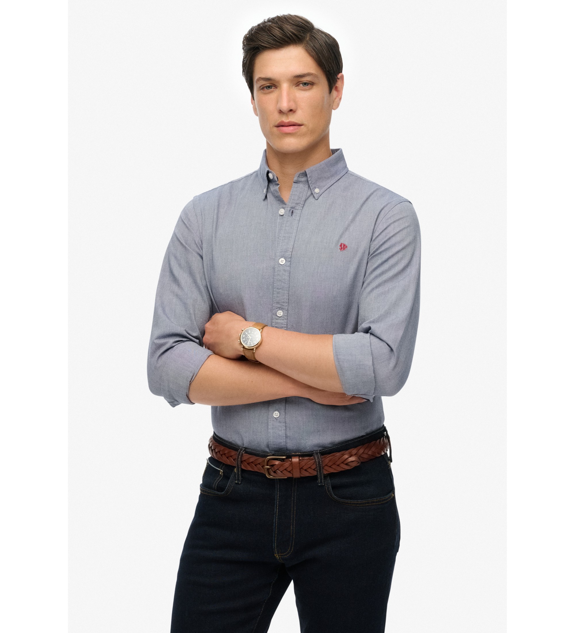Superdry für Herren. M4011037A Camia Classic Oxford blau (L), Lässig, Baumwolle, Klassisch, Langarm