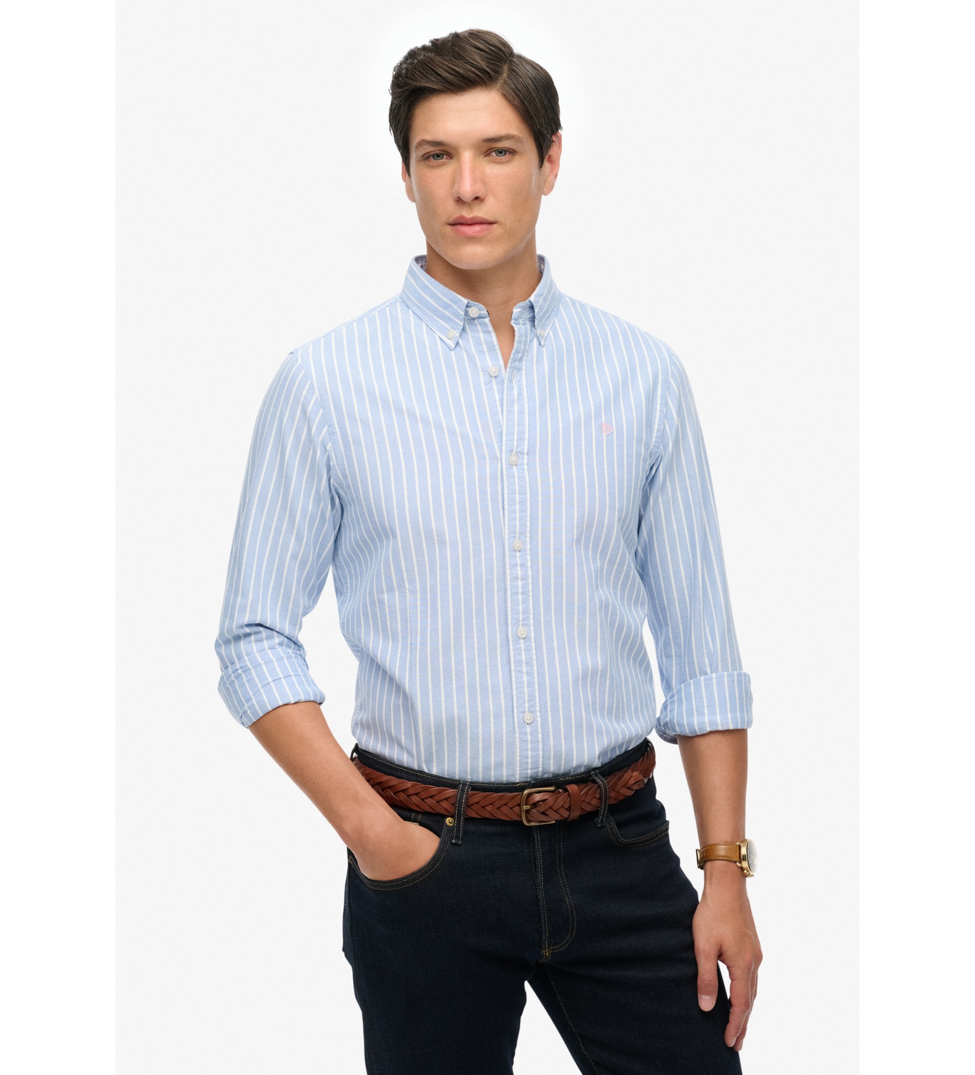Superdry für Herren. M4011037A Klassisches Oxford-Hemd hellblau (M), Lässig, Baumwolle, Langarm