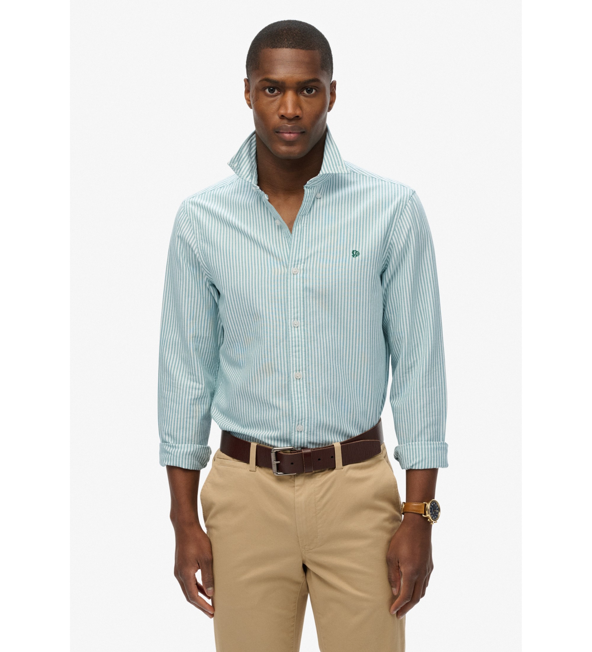 Superdry für Herren. M4011037A Klassisches Oxford L/S Hemd grün (L), Lässig, Baumwolle, Langarm
