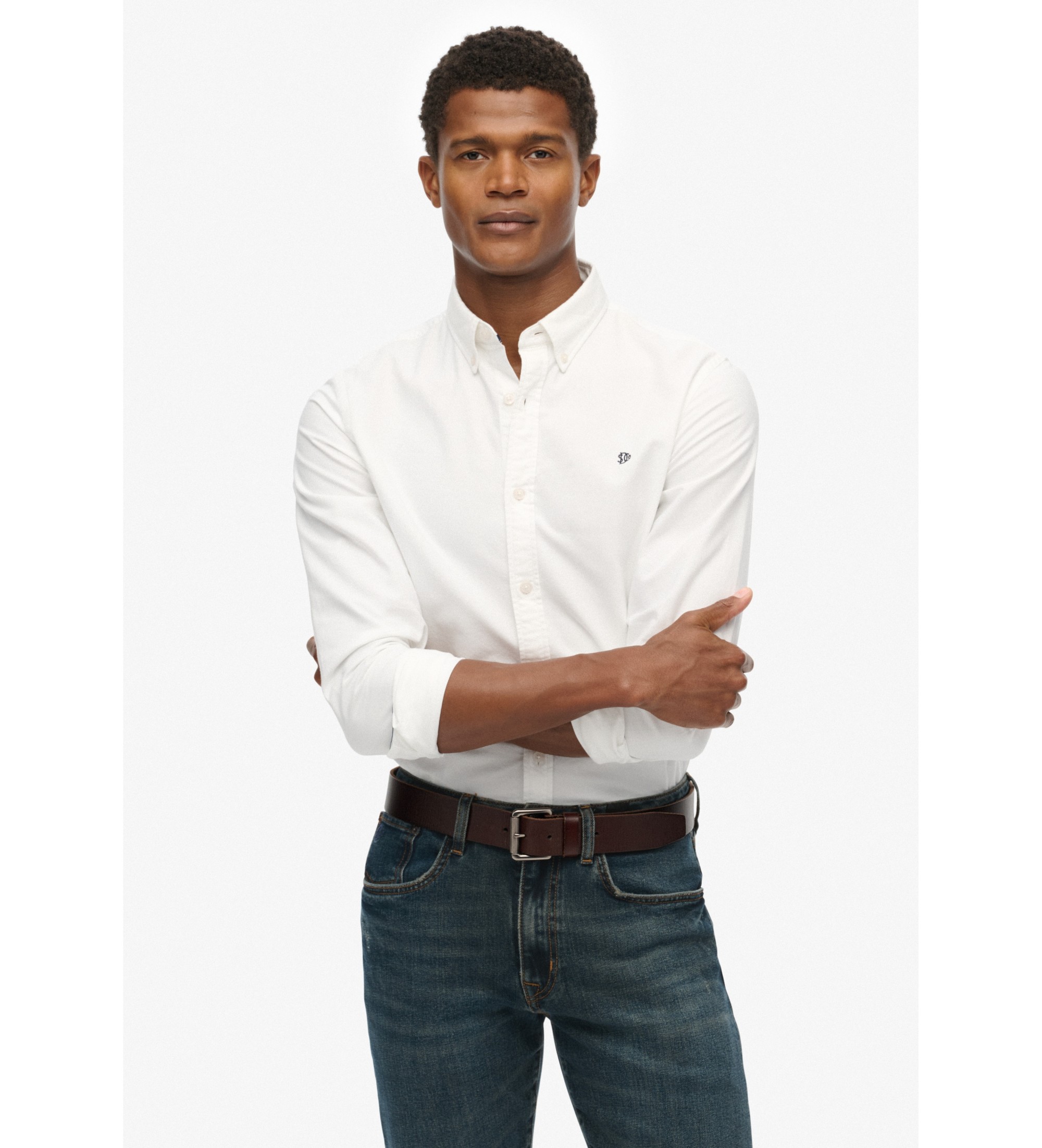 Superdry für Herren. M4011037A Classic Oxford L/S Hemd weiß (S), Baumwolle, Klassisch, Langarm