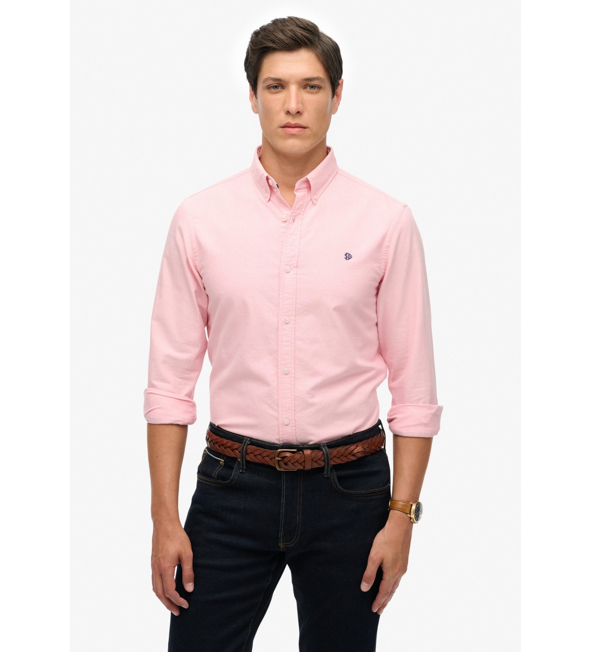 Superdry für Herren. M4011037A Klassisches Oxford L/S Hemd rosa (S), Baumwolle, Langarm