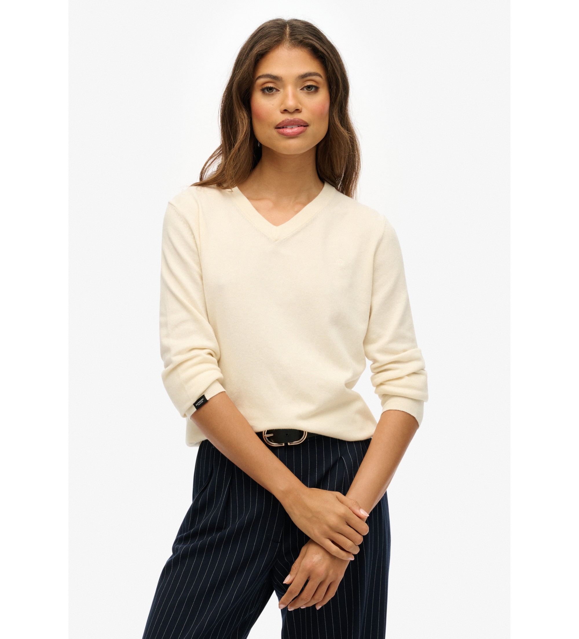Superdry für Damen. W6110644A Klassischer beiger Pullover (S), Lässig, Acryl