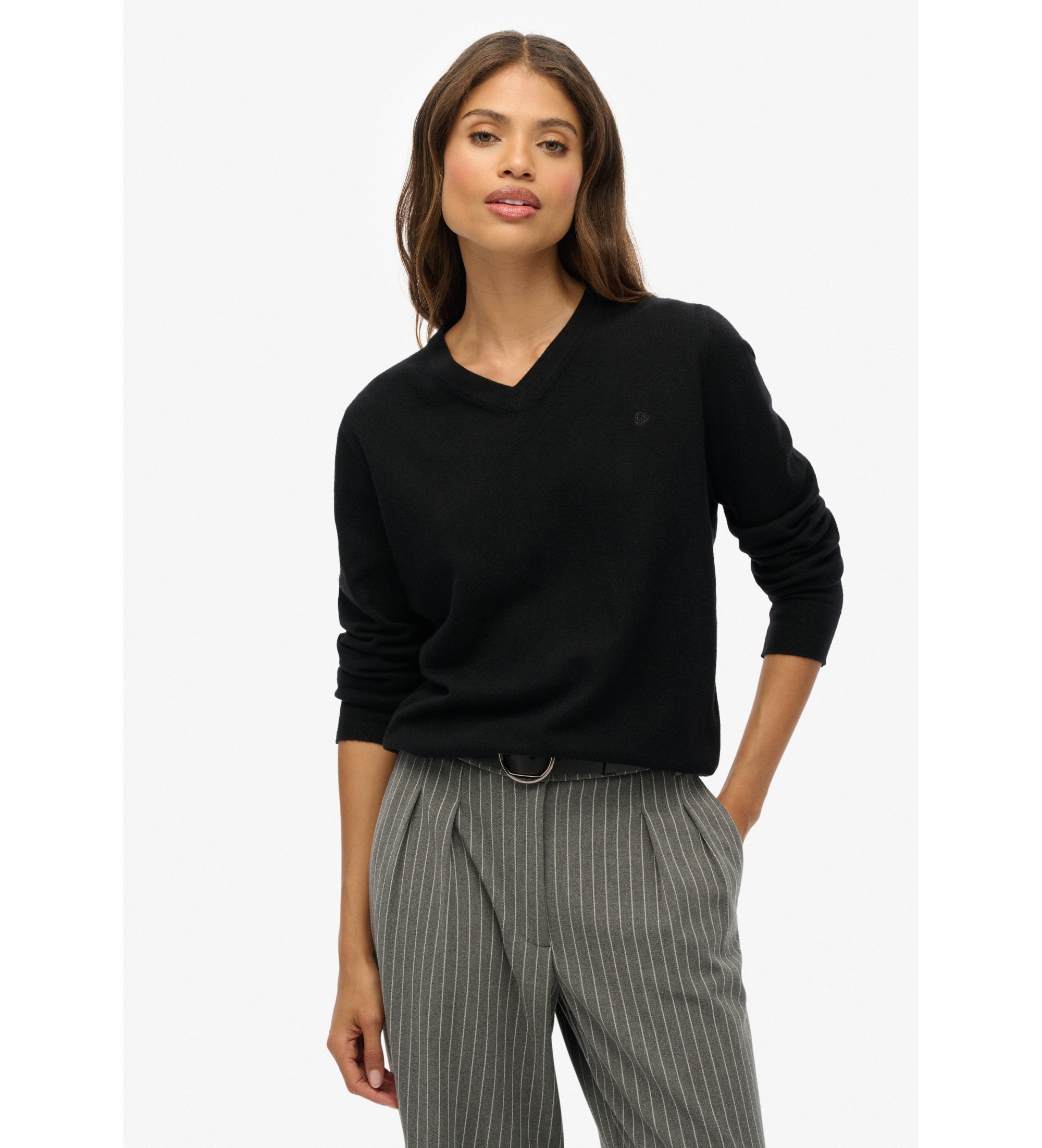 Superdry für Damen. W6110644A Klassischer V-Pullover schwarz (M), Lässig, Acryl