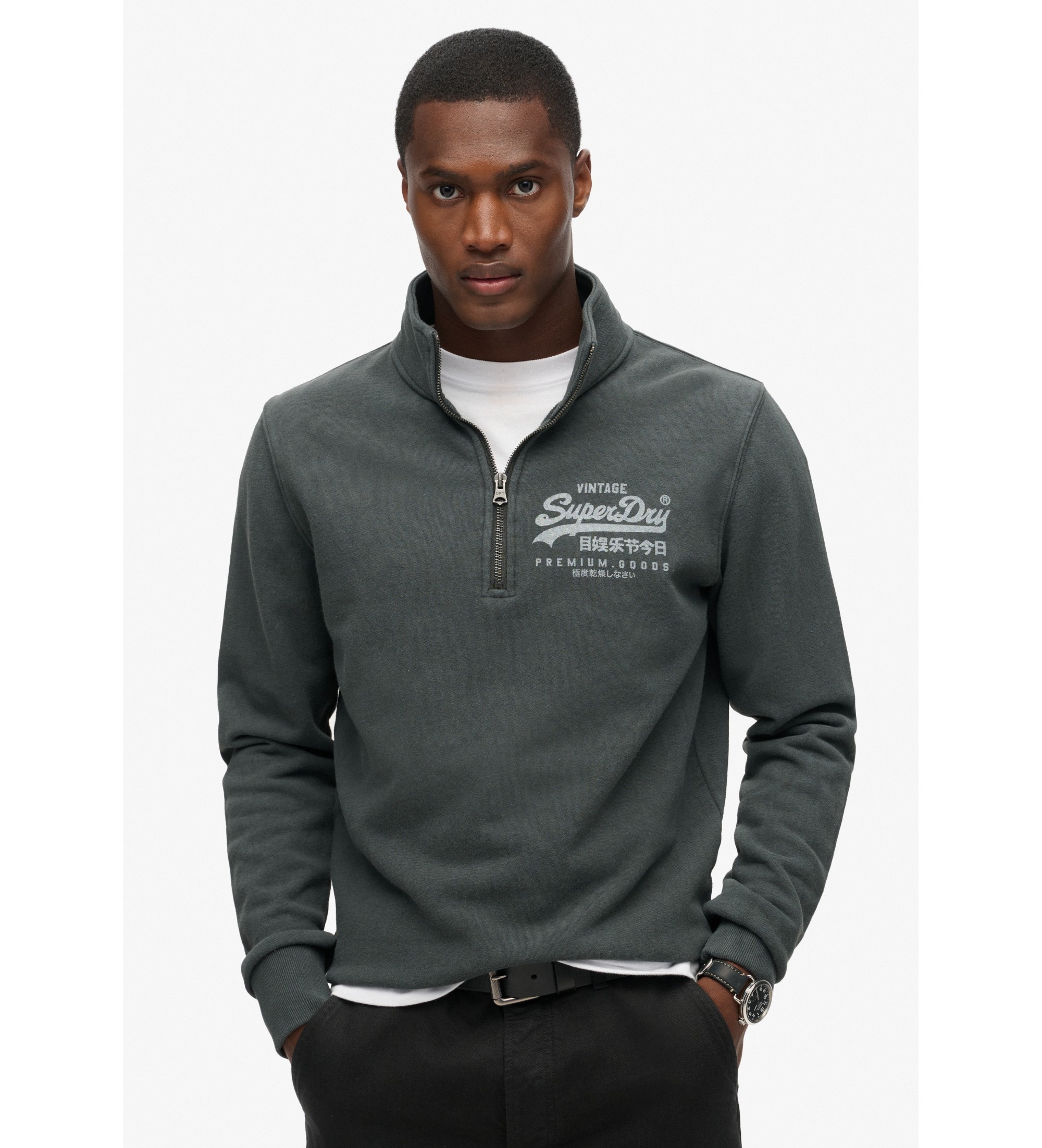 Superdry für Herren. M2013797A Jacke mit klassischer Grafik und halbem Reißverschlussschwarz (M), Lässig, Baumwolle