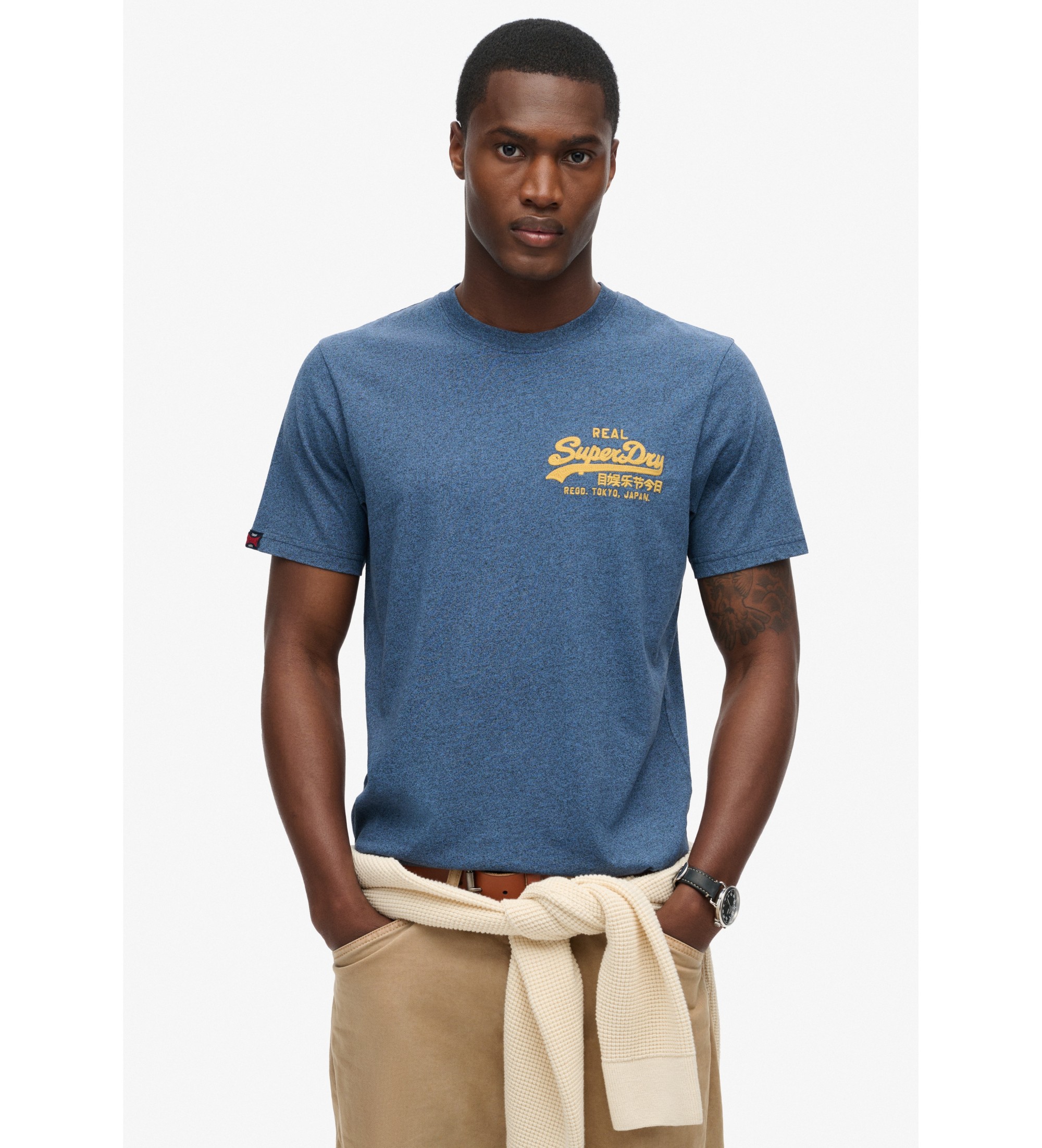 Superdry für Herren. M1012160A Klassisches T-Shirt mit blauem Vintage-Logo (M), Lässig, Baumwolle, Kurzarm