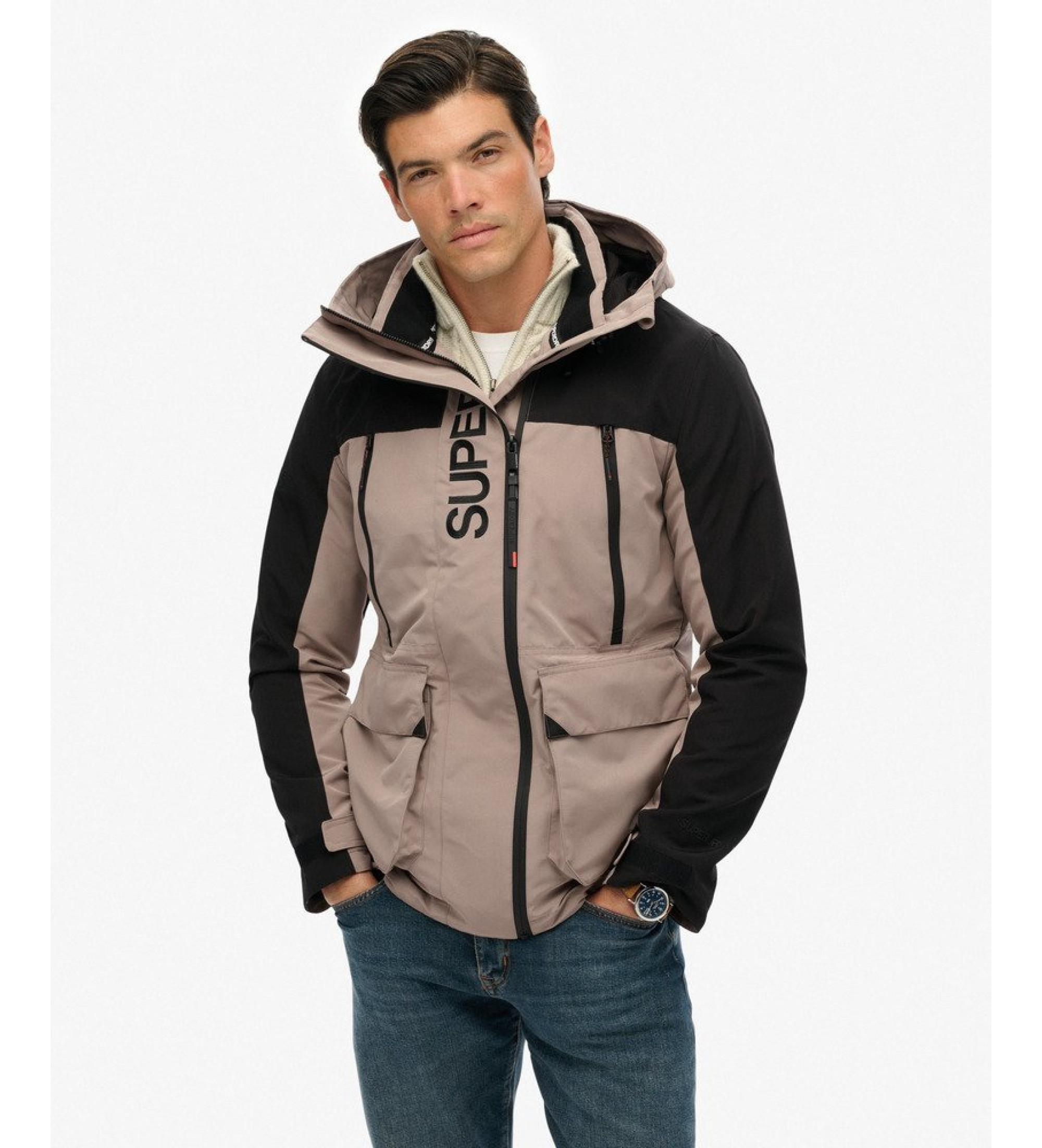 Superdry für Herren. M5012240A Jacke Block beige (L), Lässig, Polyester