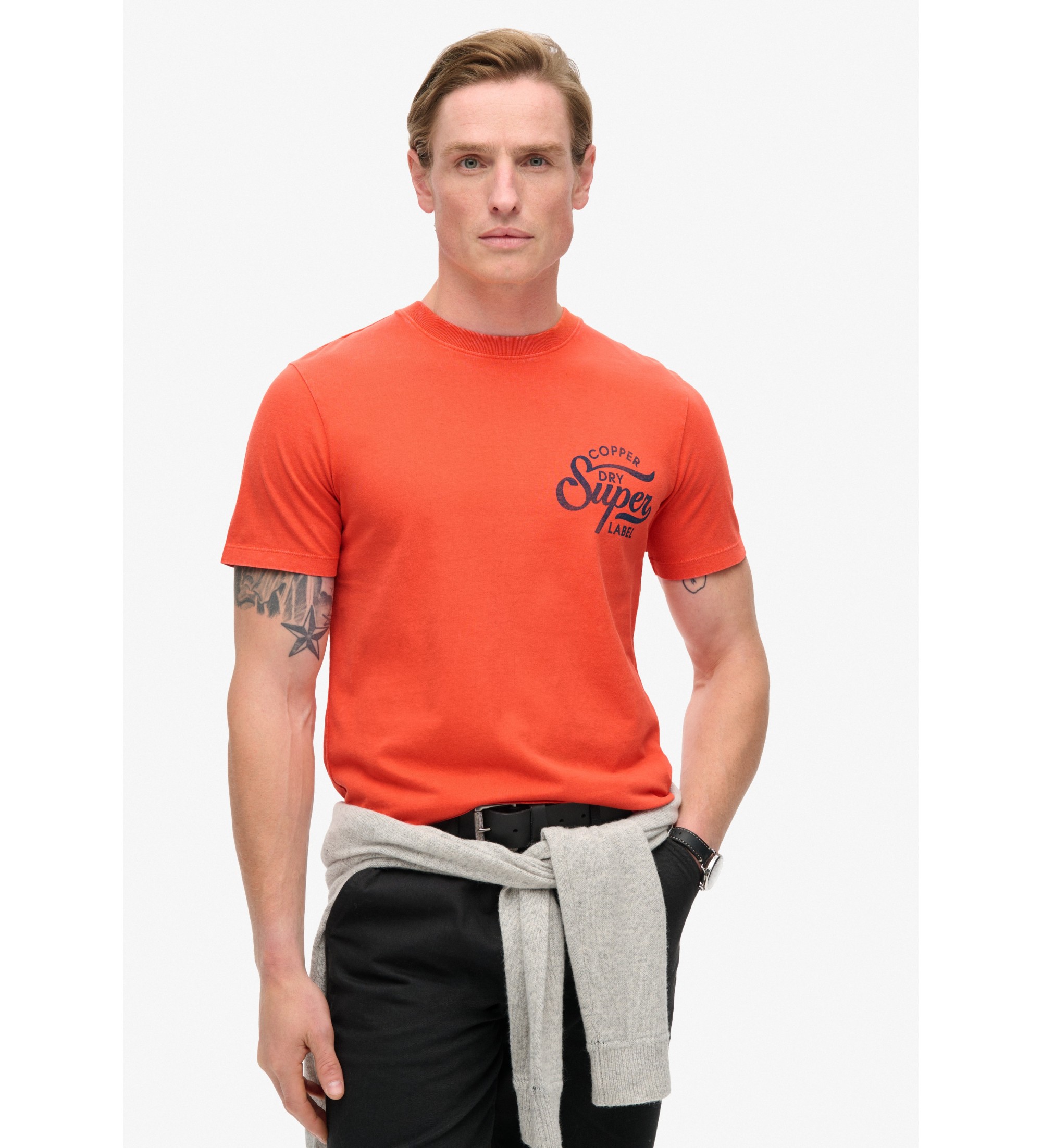 Superdry für Herren. M1012024A Kupferlabel-Brustgrafik-T-Shirt orange (S), Lässig, Baumwolle, Kurzarm