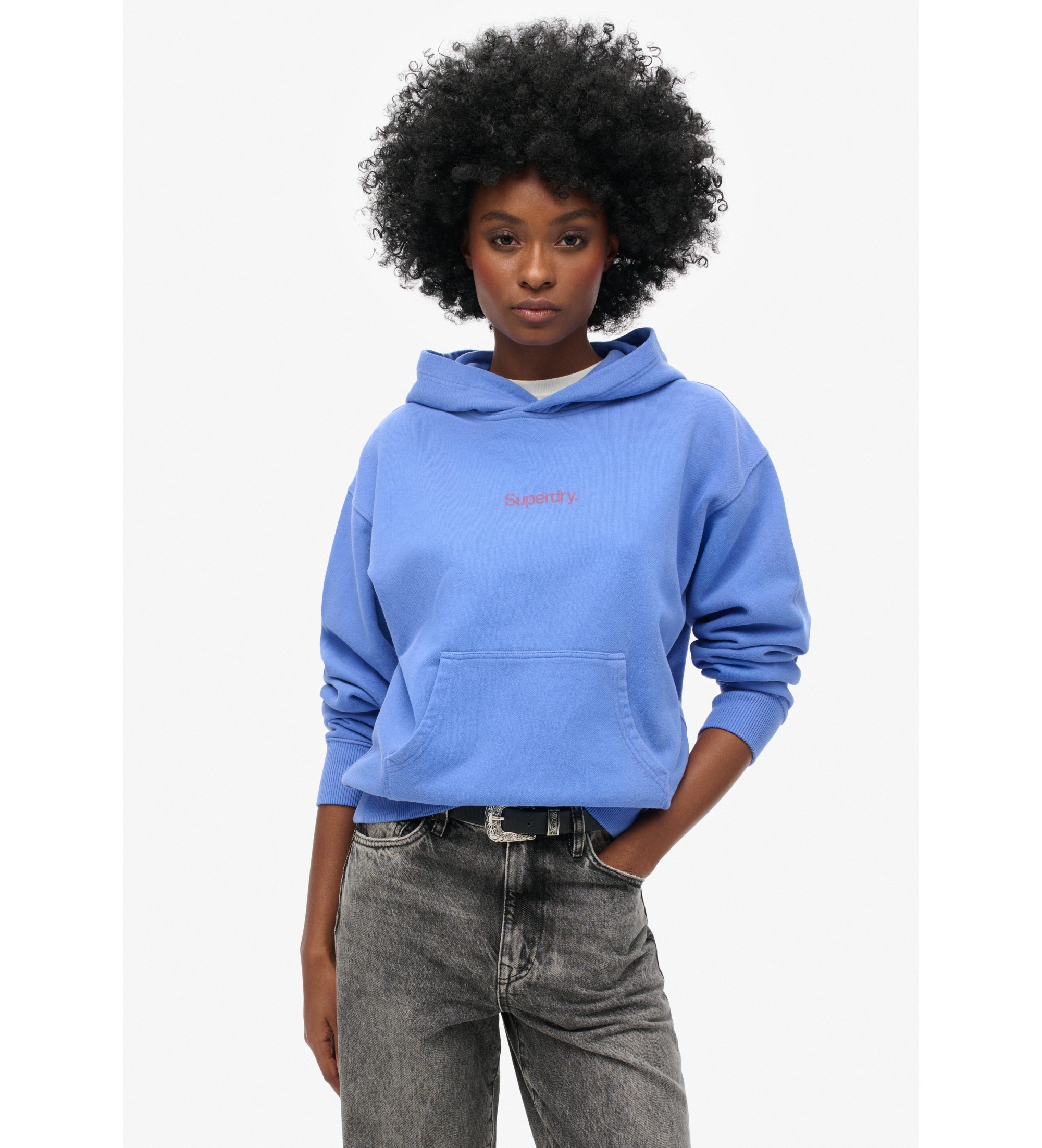 Superdry für Damen. W2012169A Lockeres Kapuzensweatshirt mit City-Logo blau (S), Lässig, Baumwolle